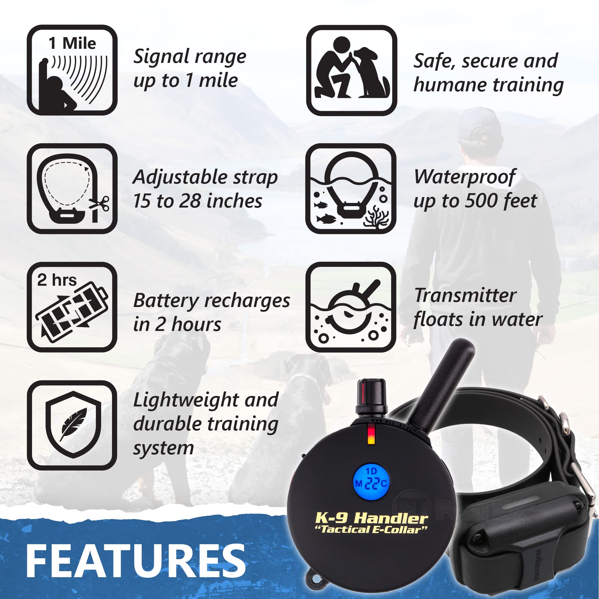 Educator K9-800 K9 Handler Professional E-Collar Dog Training Collar With Remote - Up To 1 Mile Range, Waterproof, Rechargeable,