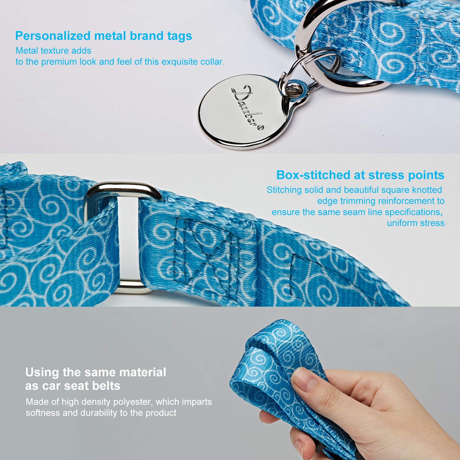 Dazzber Martingale Collars For Dogs, Sky Blue, Large, Neck 17 Inch -25 Inch, Dog Collar No Pull No Escape For Walking Training