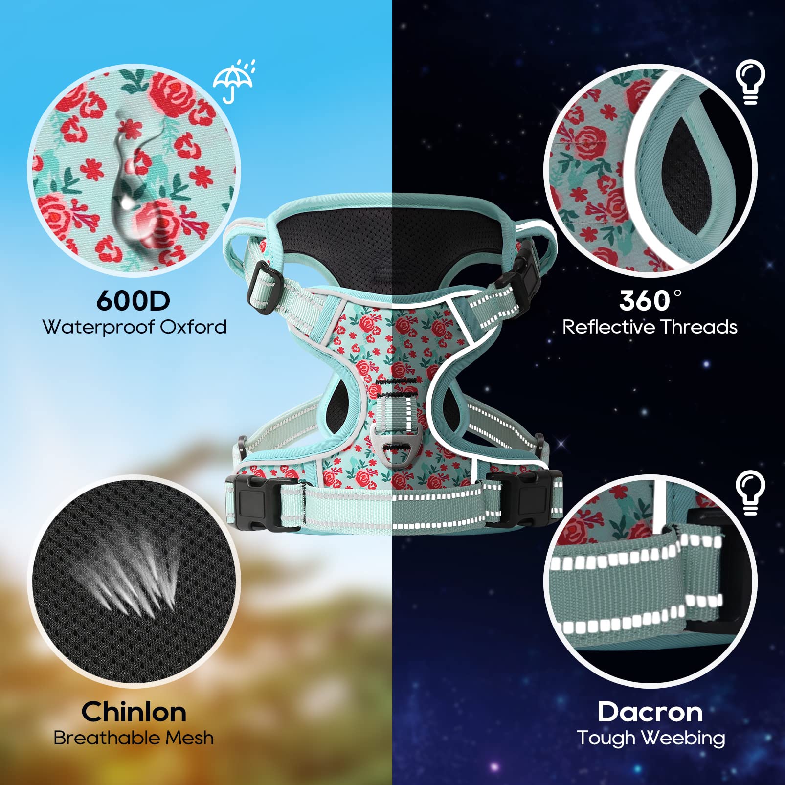 Timos Dog Harness, No-Pull Pet Harness With 2 Leash Clips, 3 Snap Buckles Adjustable Soft Padded Dog Vest, Reflective No-Choke Pet Oxford Vest With Easy Control Handle For Small Medium Large Dogs