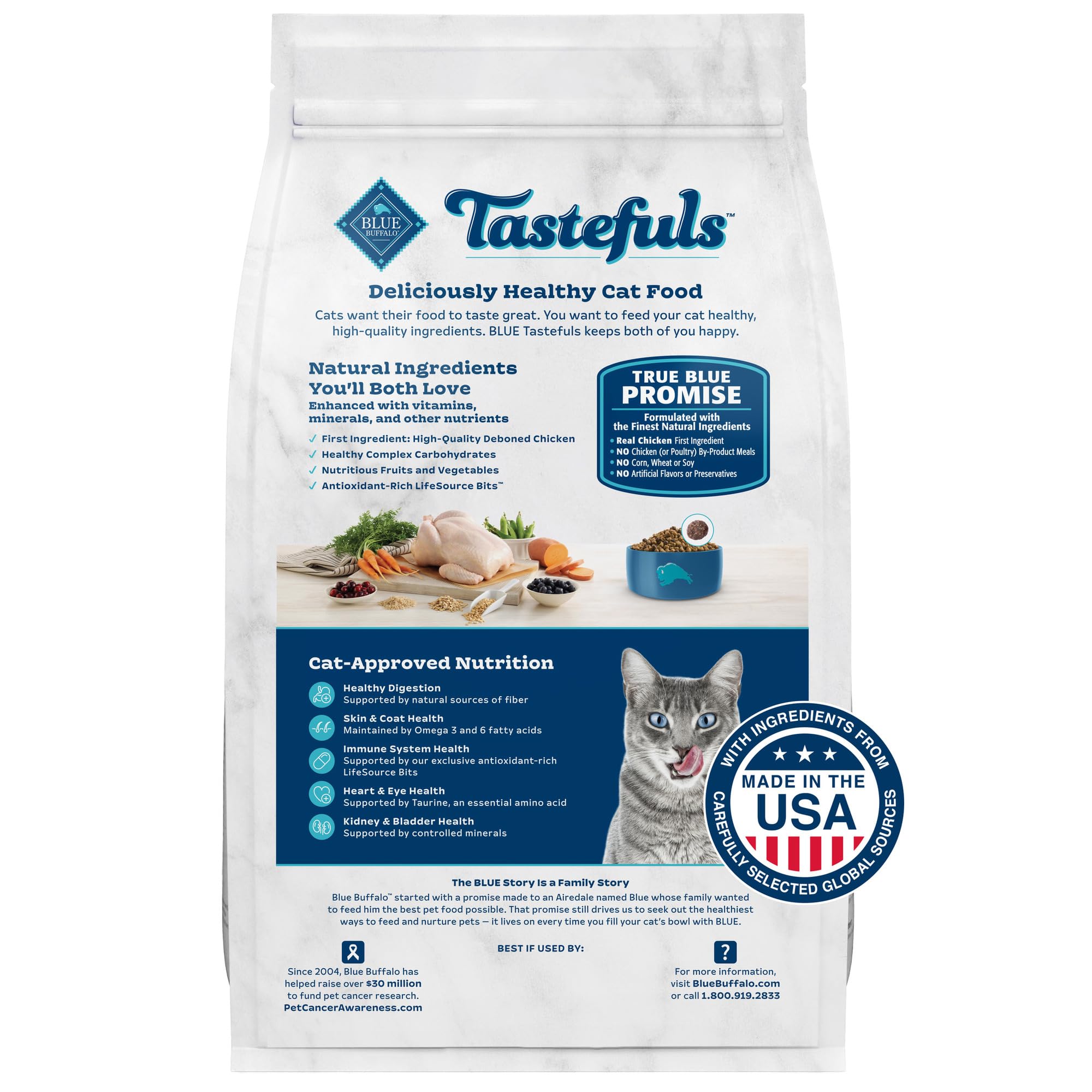 Blue Buffalo Tastefuls Natural Dry Food for Active Adult Cats, Chicken and Brown Rice Recipe, 15-lb. Bag