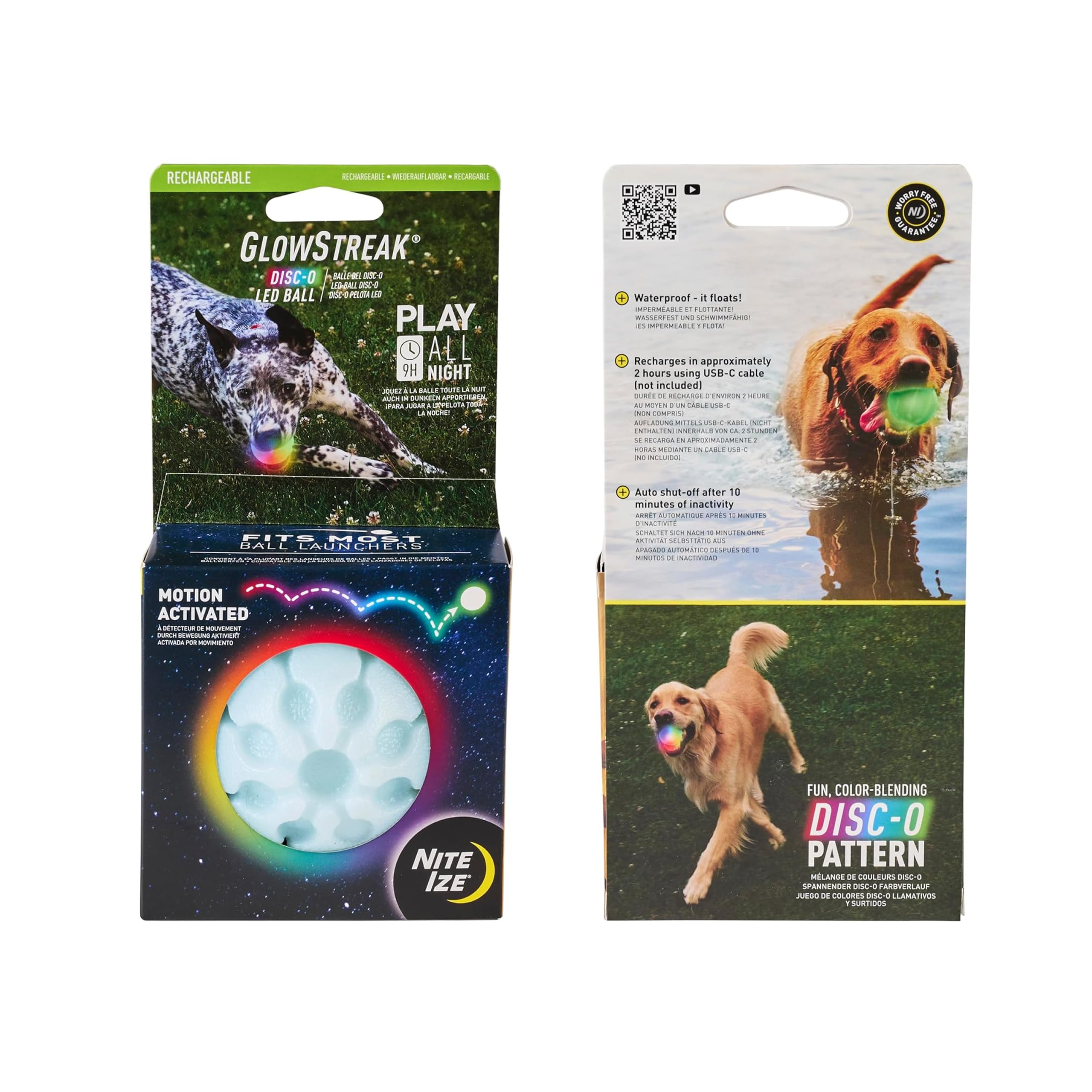Nite Ize GlowStreak Rechargeable LED Ball - Rubber Dog Toy - Motion-Activated & Waterproof Design - 9 Hours of Runtime - Premium