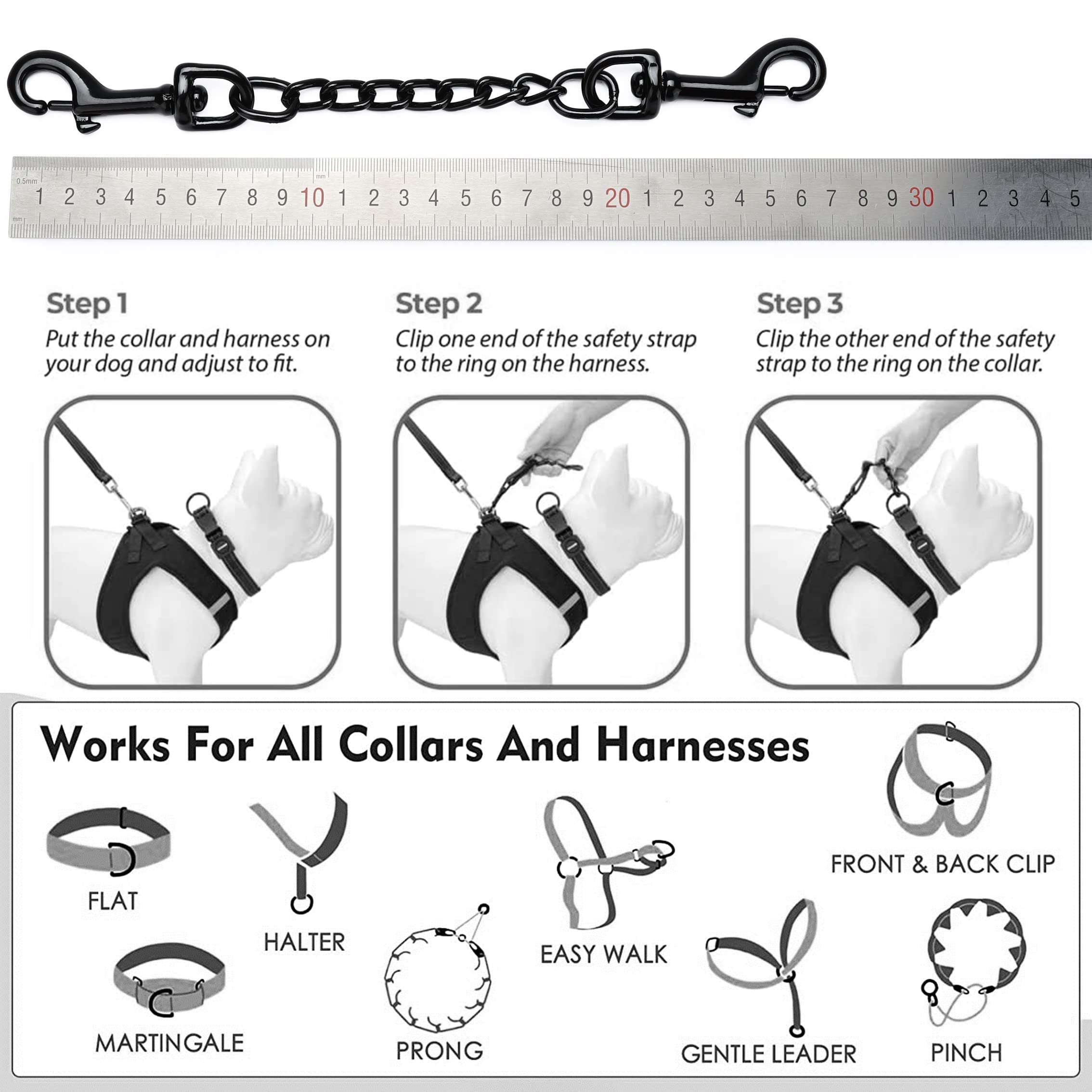 Deyace Metal Dog Collar Safety Clip, 2 Pack Heavy-Duty Backup For Prong Collar, Dog Harness Collar Connector 8Inch/10Inch (10-In