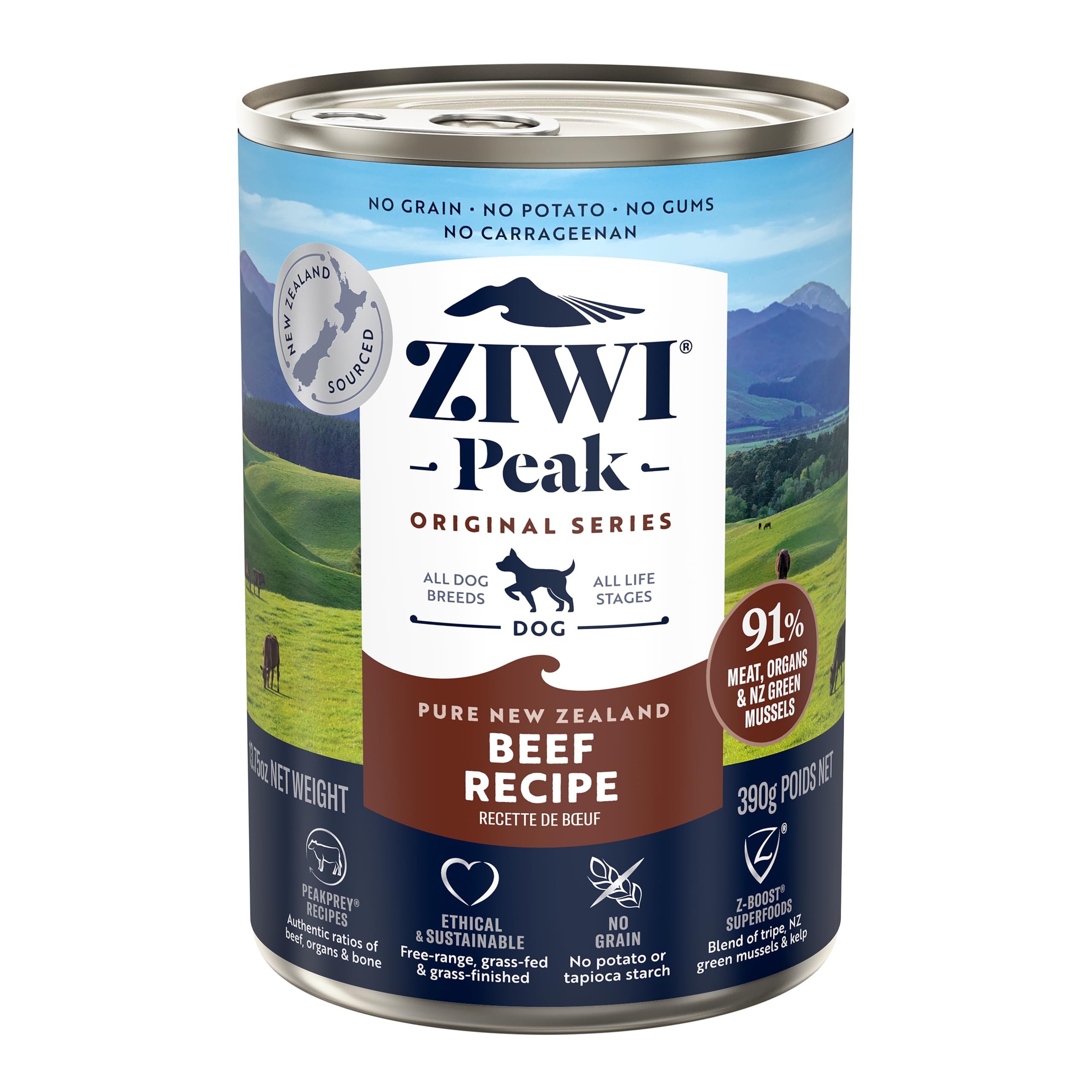 ZIWI Peak Canned Wet Dog Food - All Natural, High Protein, Grain Free, Limited Ingredient, with Superfoods (Beef, Case of 12, 13