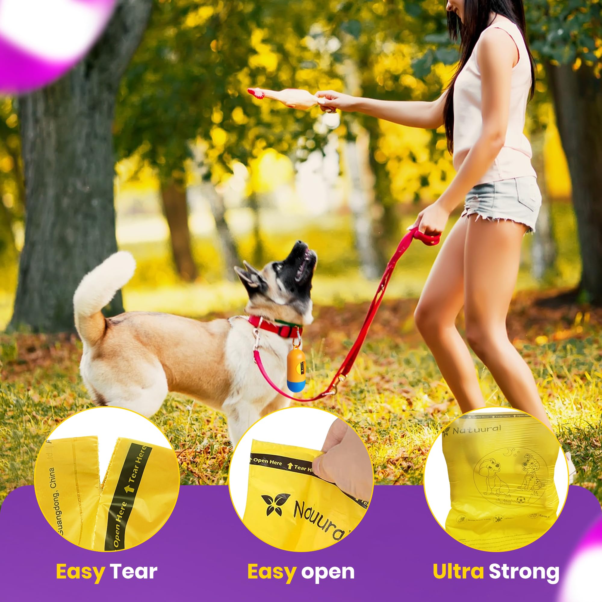 Dog Poop Bags-150 Counts with Leash Dispenser (10 Rolls), Biodegradable Poop Bags, Eco-friendly and Easy to Open, Thick Dog Wast