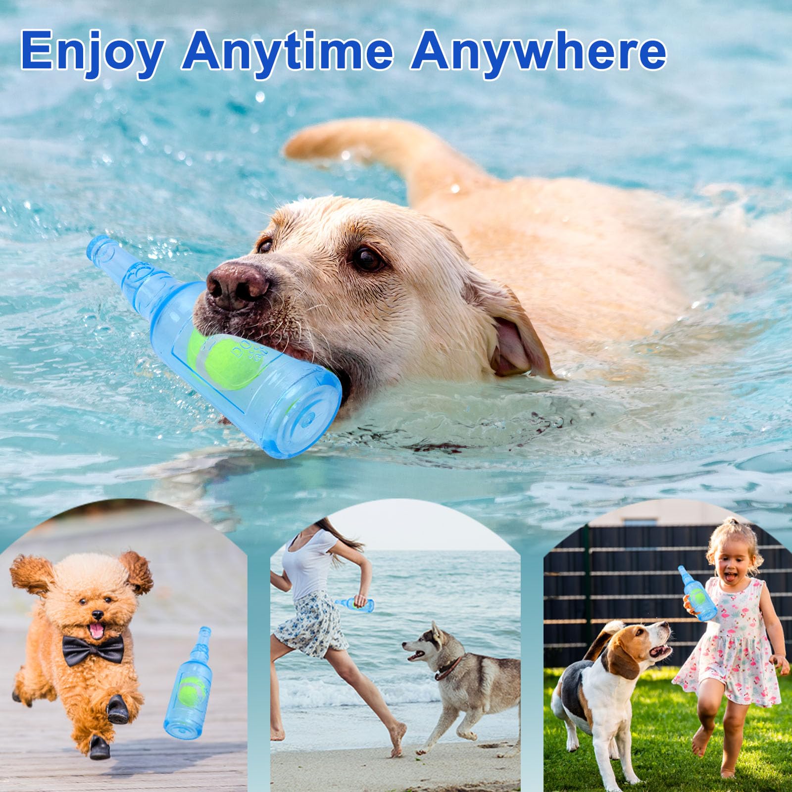 Generic Squeaky Chew Toy For Dogs, Tpr Bottle With Tennis Ball Inside (Blue, Small)