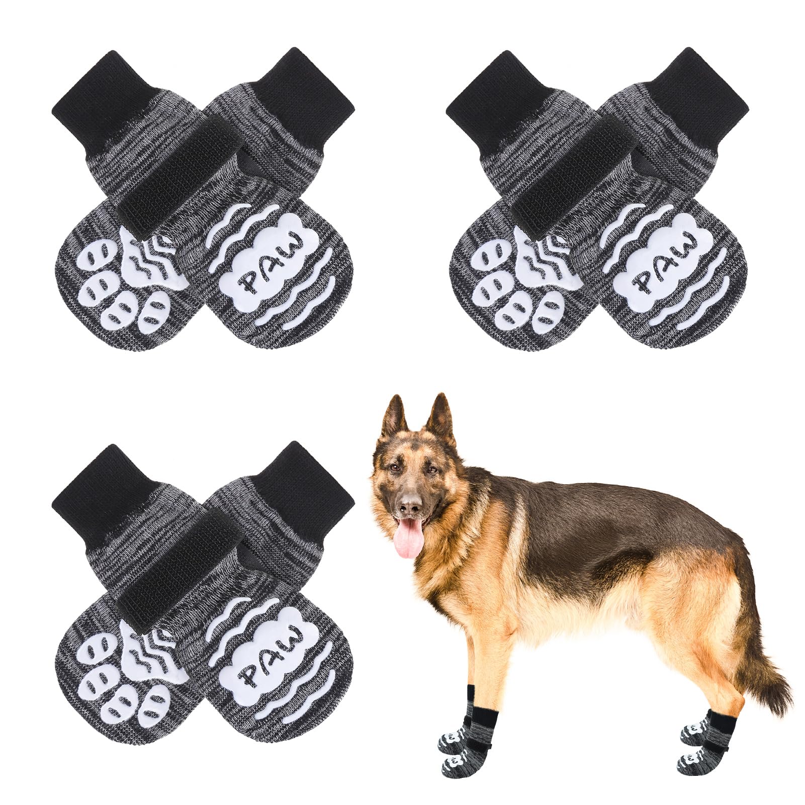 Beautyzoo Anti Slip Dog Socks For Small Medium Large Dogs With Grips Straps On Hardwood Floor Protection Wear, Traction Control 3 Pairs Double Side Paw Protector To Prevent Licking For Girl Or Boy