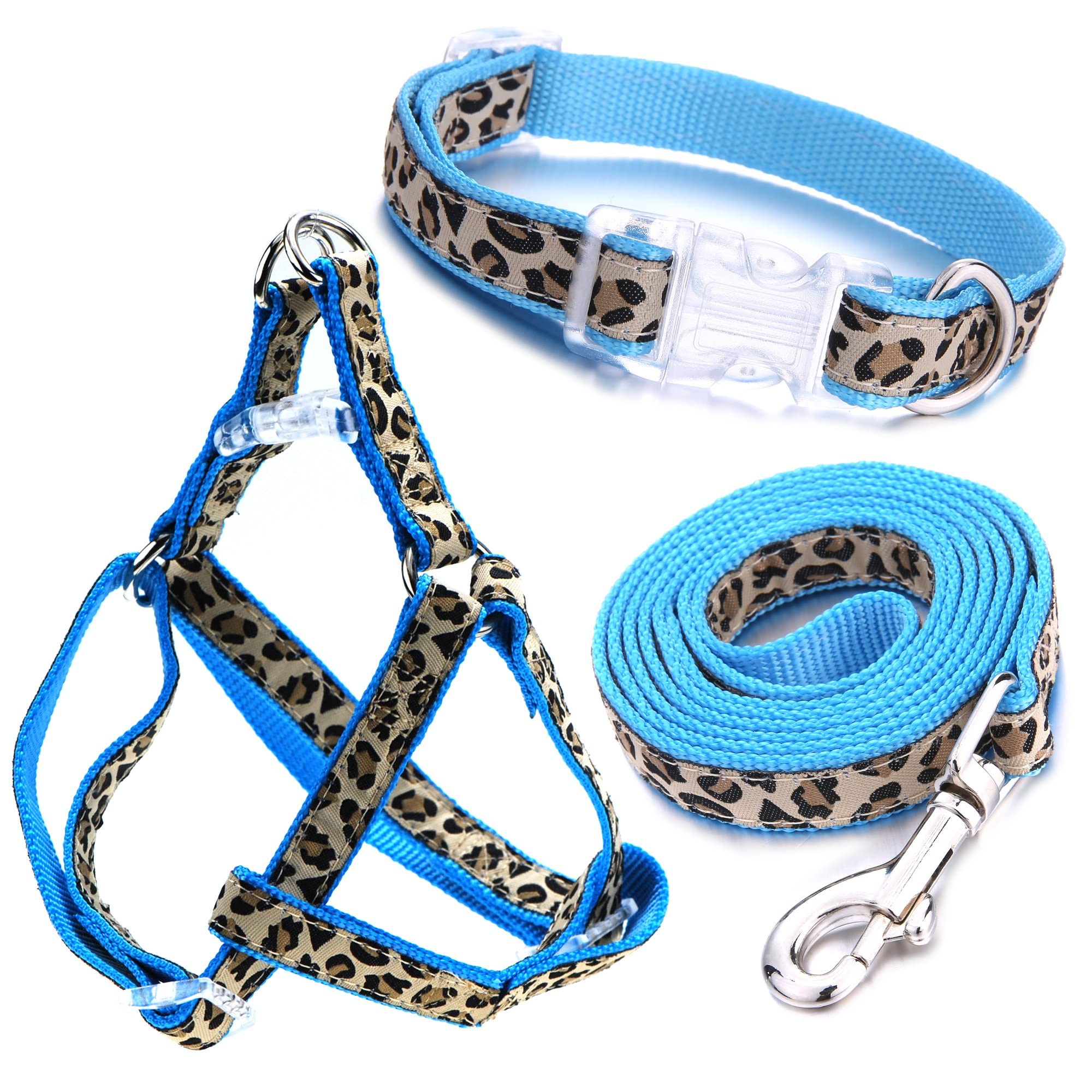 Mile High Life Leopard Dog Harness Collar Leash Set, Adjustable No Pull Dog Halter Harness for Small Breed Dogs, Easy Control fo