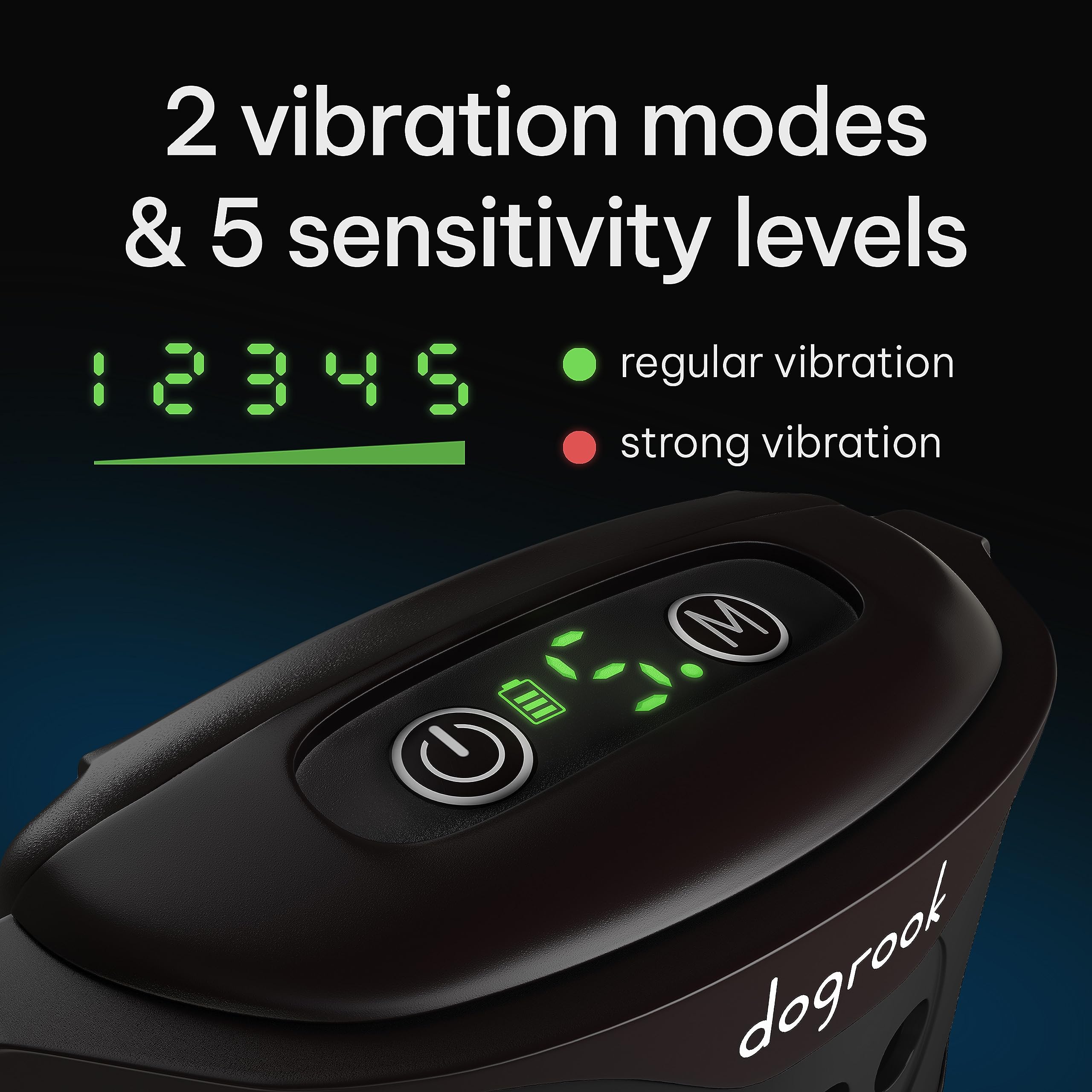 DogRook Rechargeable No Shock Dog Bark Collar - Beep & Vibration Training for Large, Medium & Small Dogs - 12-110 lbs, Black