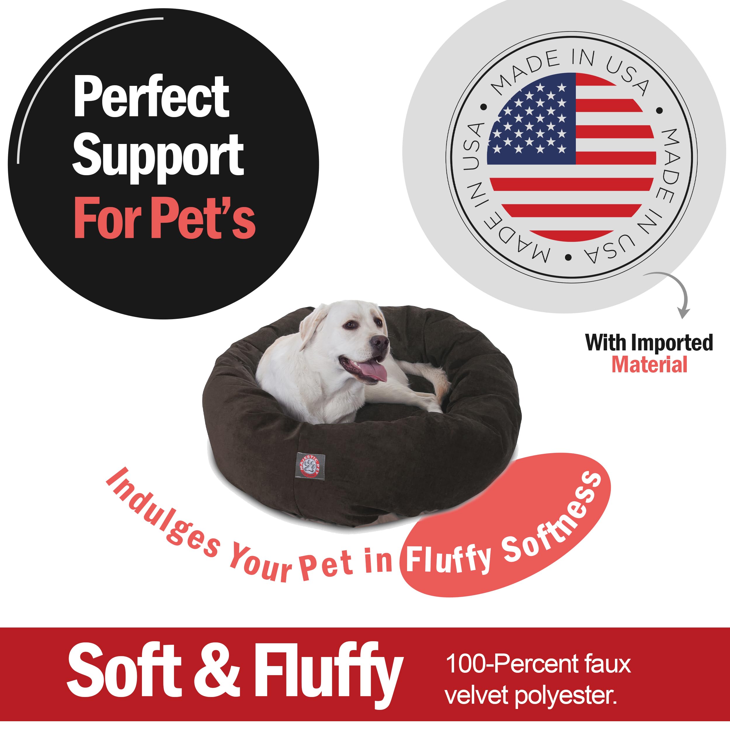 Majestic Pet 40 Inch Micro Velvet Calming Dog Bed Washable – Cozy Soft Round Dog Bed With Spine For Head Support - Fluffy Donut Dog Bed 40X29X9 (Inch) – Round Pet Bed Large – Storm