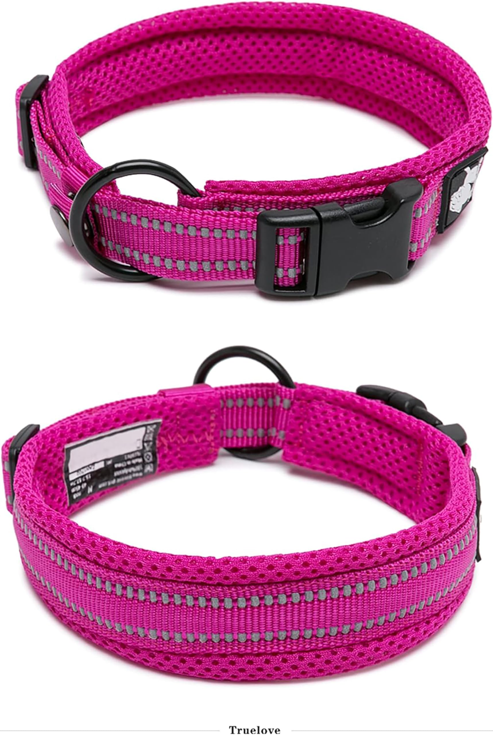 Truelove Dog Collar Reflective Premium Duraflex Buckle,High Grade Nylon Webbing No Choke Basic Collars Tlc5011(Fushcia,Xs)
