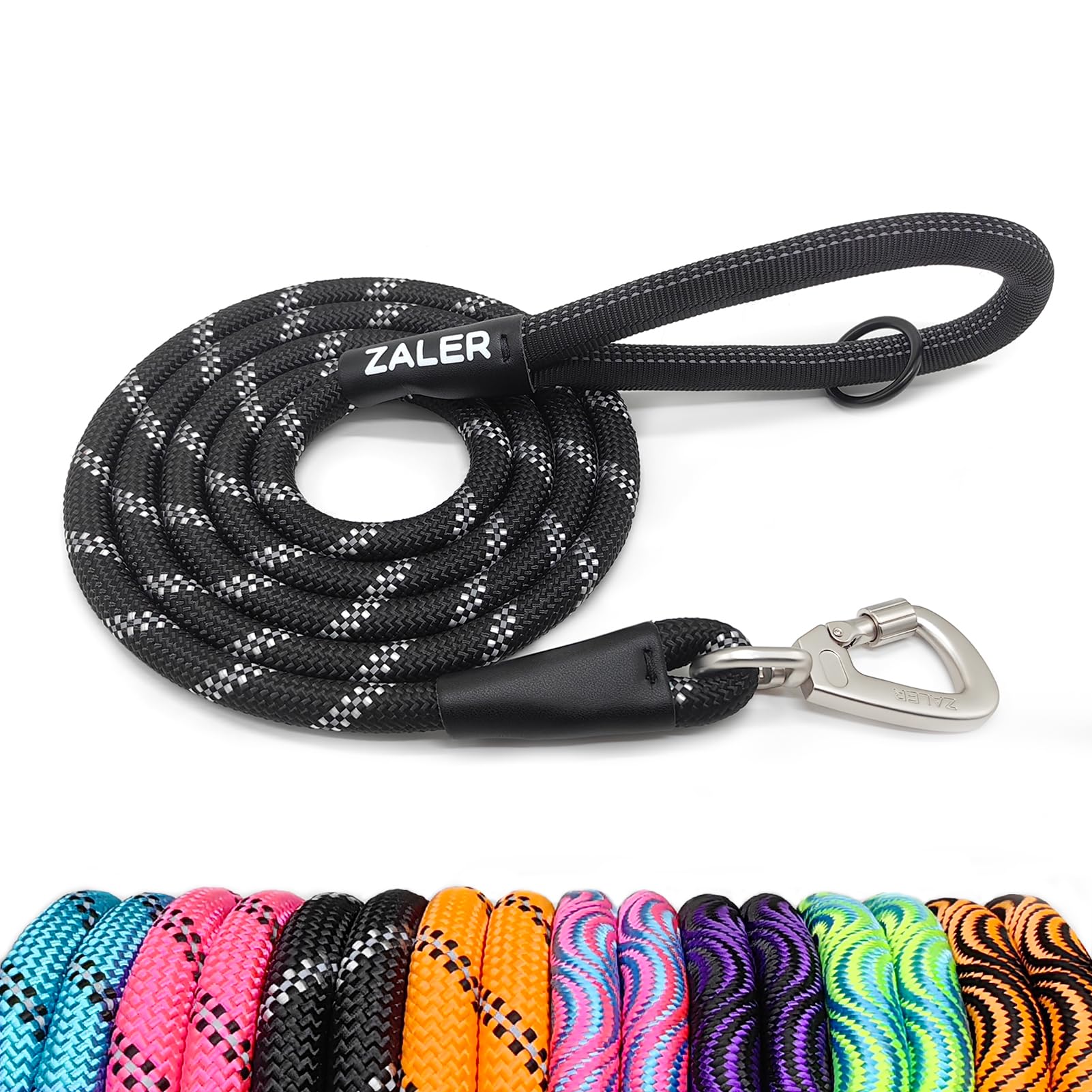 Zaler Rope Dog Leash - 4/5/6/10/15/20/30/50 Foot Reflective Leashes With Carabiner, Heavy Duty For Large And Medium Dogs (4Ft, B