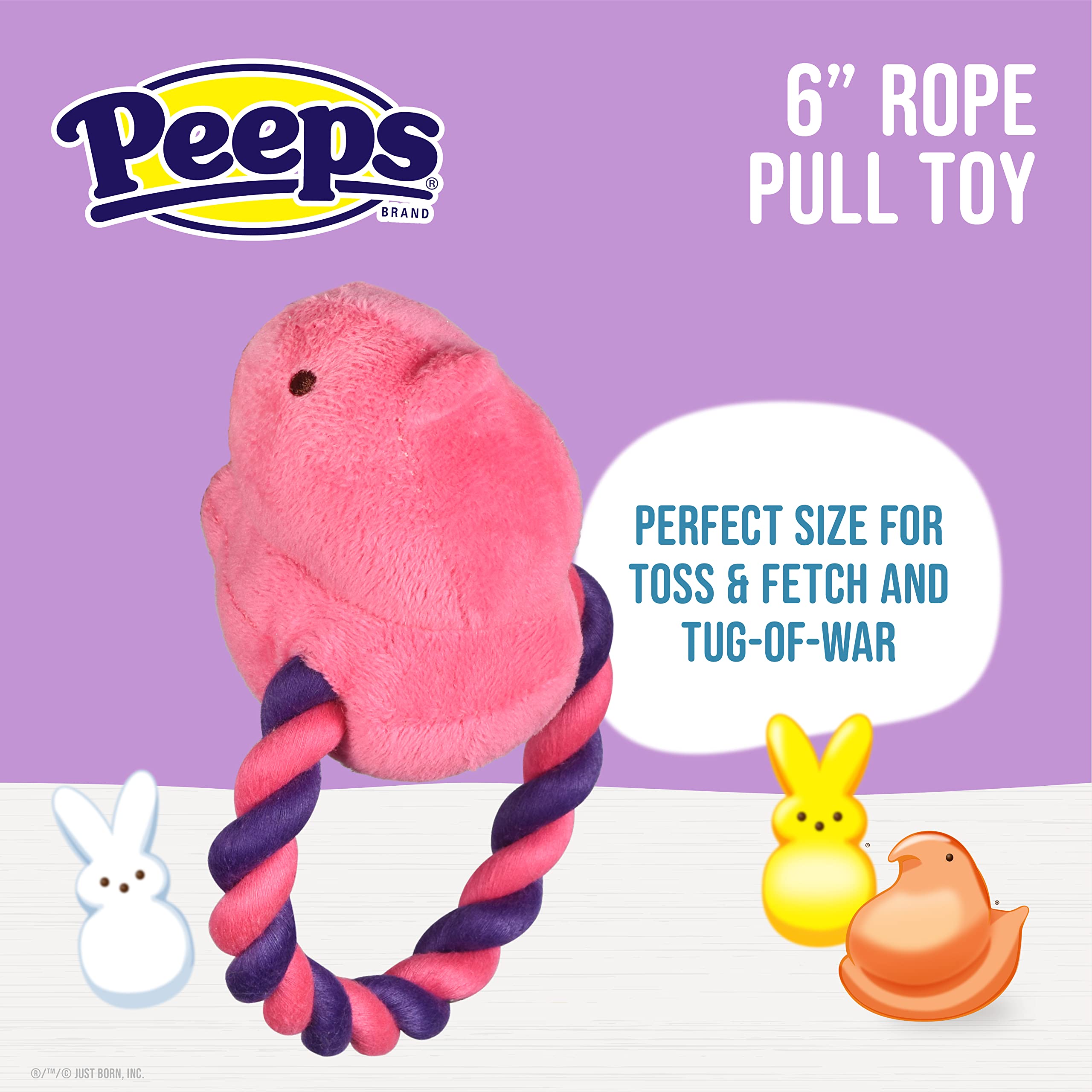 Peeps For Pets Plush Chick Rope Pull Toy For Dogs Squeaker Dog Toy, Pink/Purple | Adorable And Cute Dog Chew Toy | Squeaky Dog T