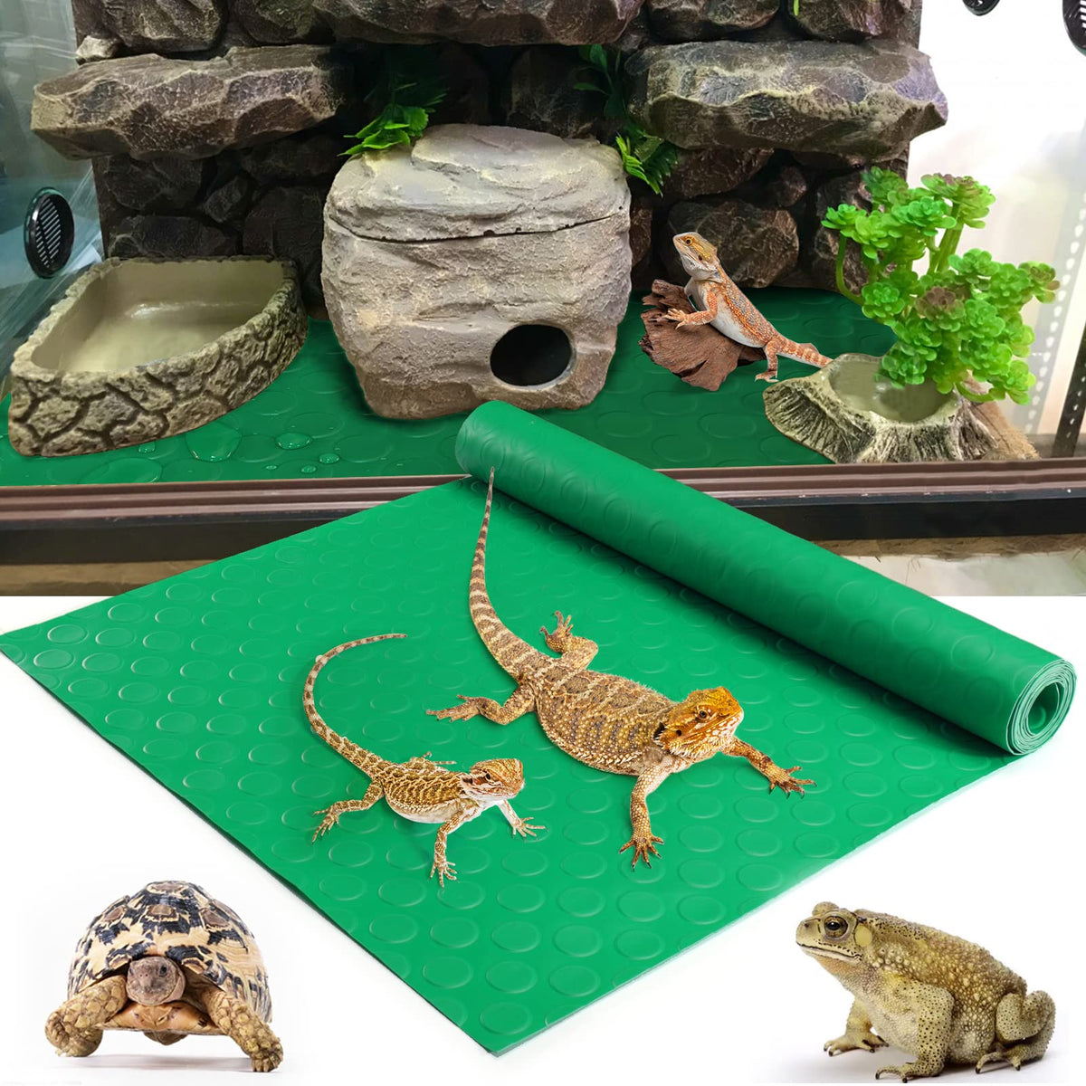 Vodolo Bearded Dragon Tank Accessories, Reptile Terrarium Carpet Soft Thickening Substrate For Snake, Tortoise, Leopard Gecko, Lizard, Iguana, Non-Adhesive Reptile Habitat Bedding