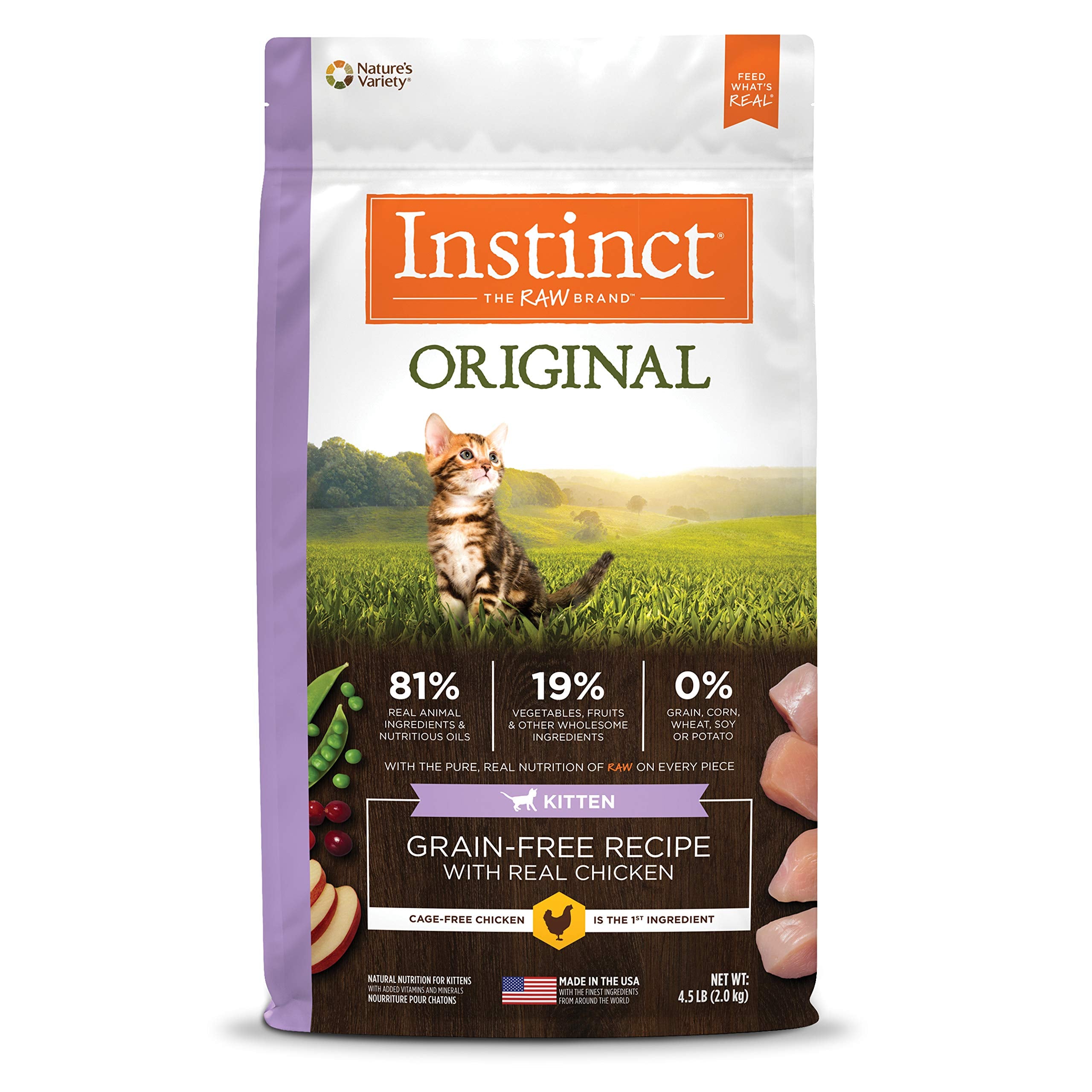 Instinct Original Kitten Dry Cat Food, Raw Coated Kibble, High Protein, Grain Free Recipe - Real Chicken, 4.5 lb. Bag