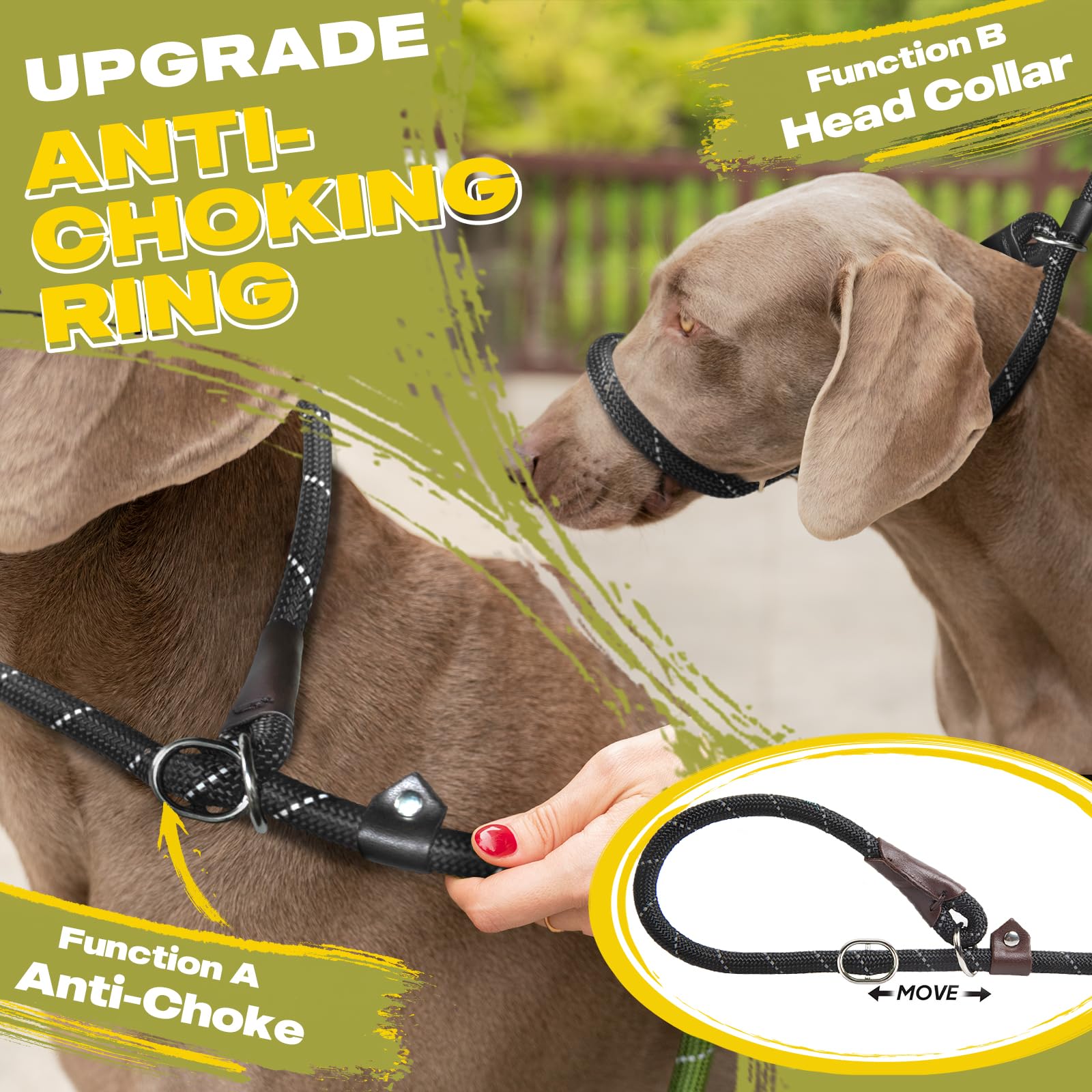 Fida Durable Slip Lead Dog Leash, 6 Ft X 1/2' Heavy Duty Comfortable Strong Rope Leash For Large, Medium Dogs, No Pull Pet Training Leash With Highly Reflective, Black