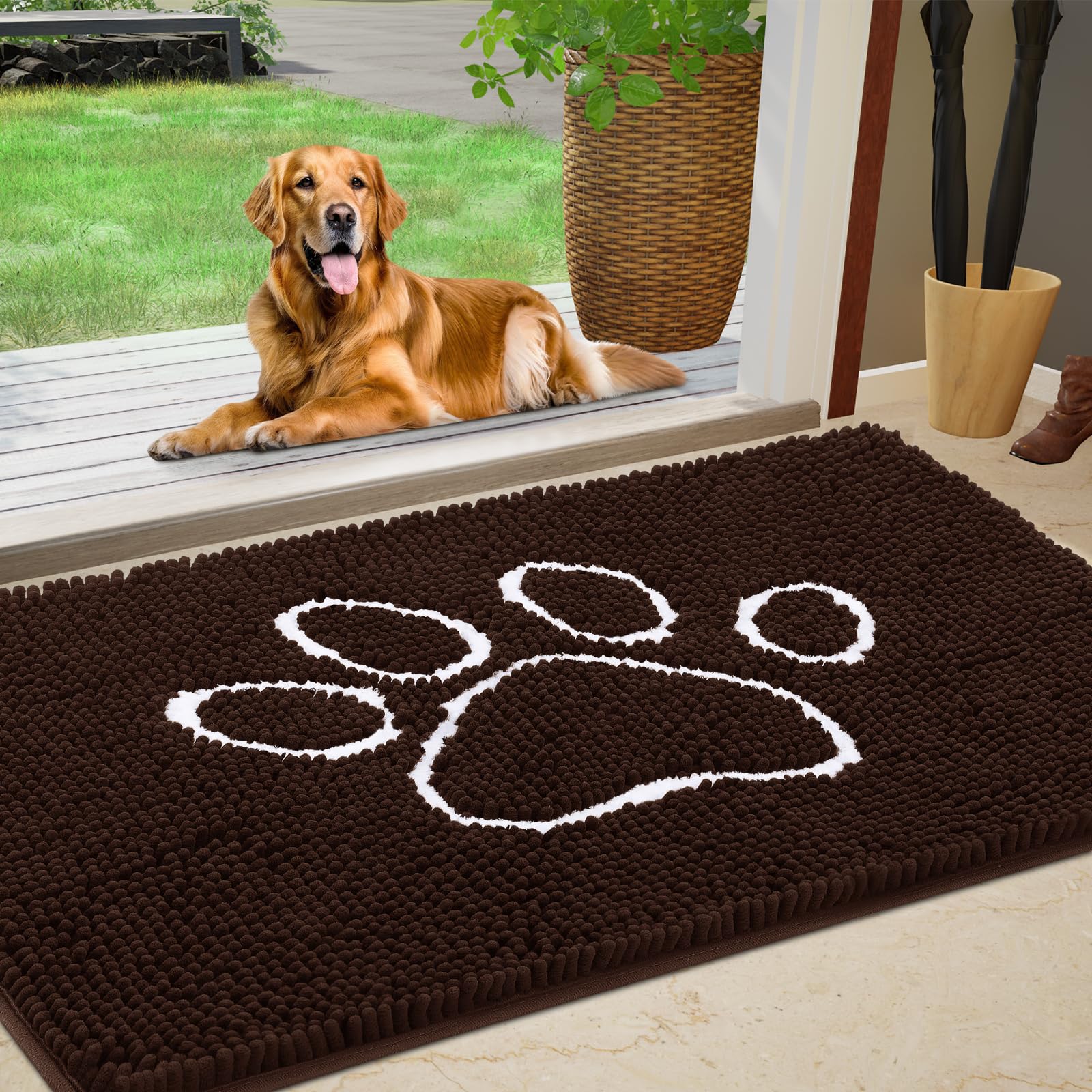 Dog Door Mat for Muddy Paws, Pet Rug Chenille Absorbent Outdoor Doormat 60 x 36 , Non Slip Heavy Indoor Doormat Soft Front Insid