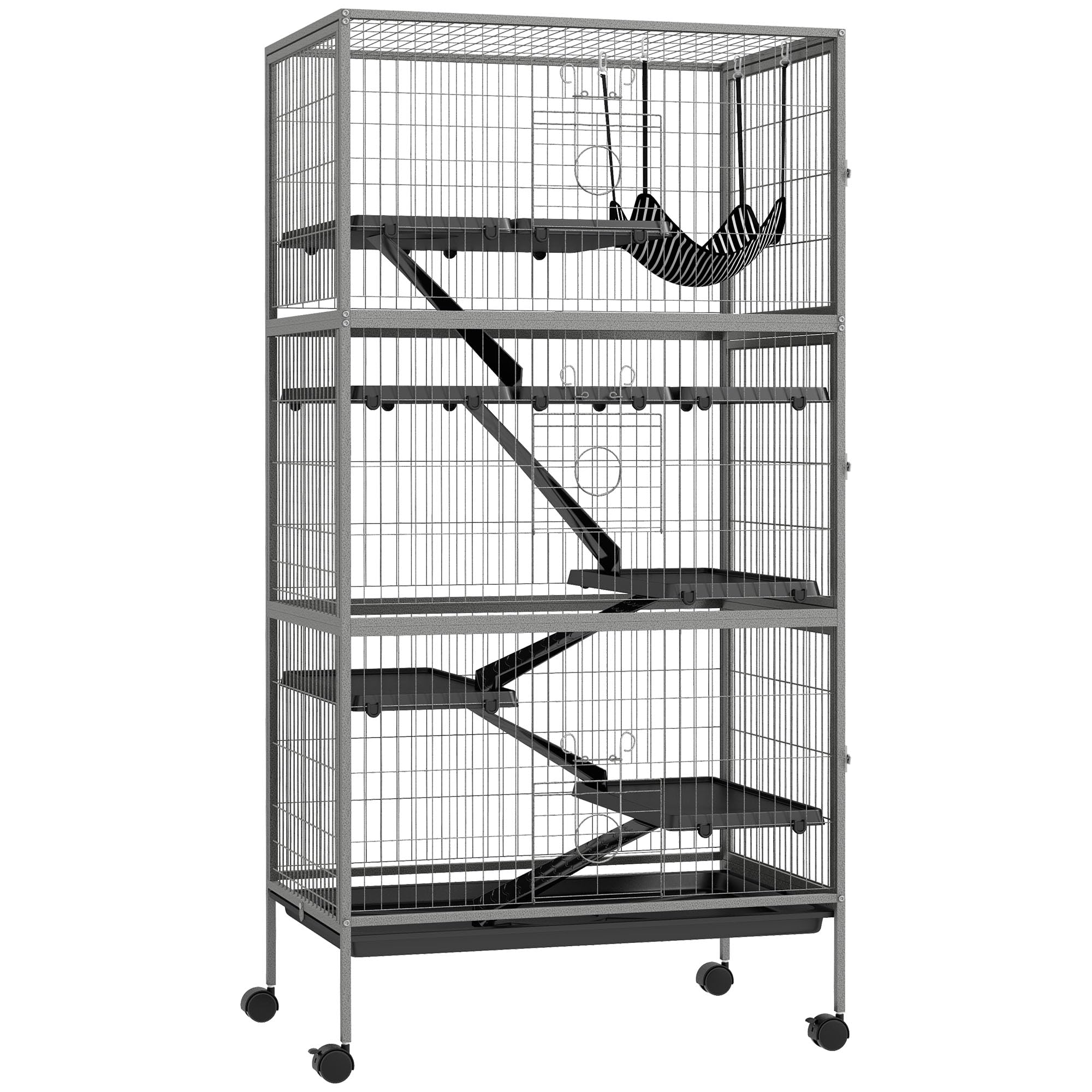 Pawhut 63'' 6-Tier Small Animal Cage, Ferret Cage, Large Chinchilla Cage With Hammock Accessory & Heavy-Duty Steel Wire, Small A