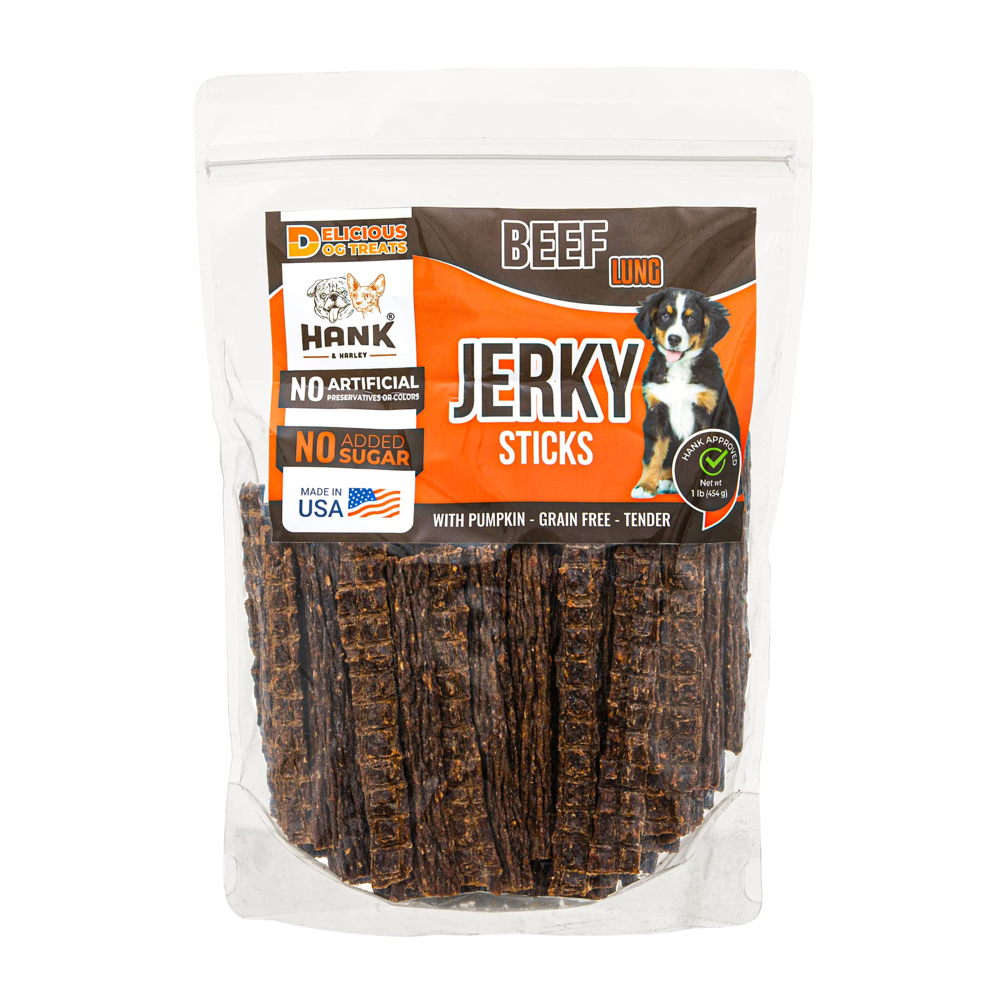 Hank & Harley Chicken Jerky Sticks, 1 lb - USA Lean Protein Soft Dog Treats with Pumpkin. 100% Natural and NO Added Sugar, Flour