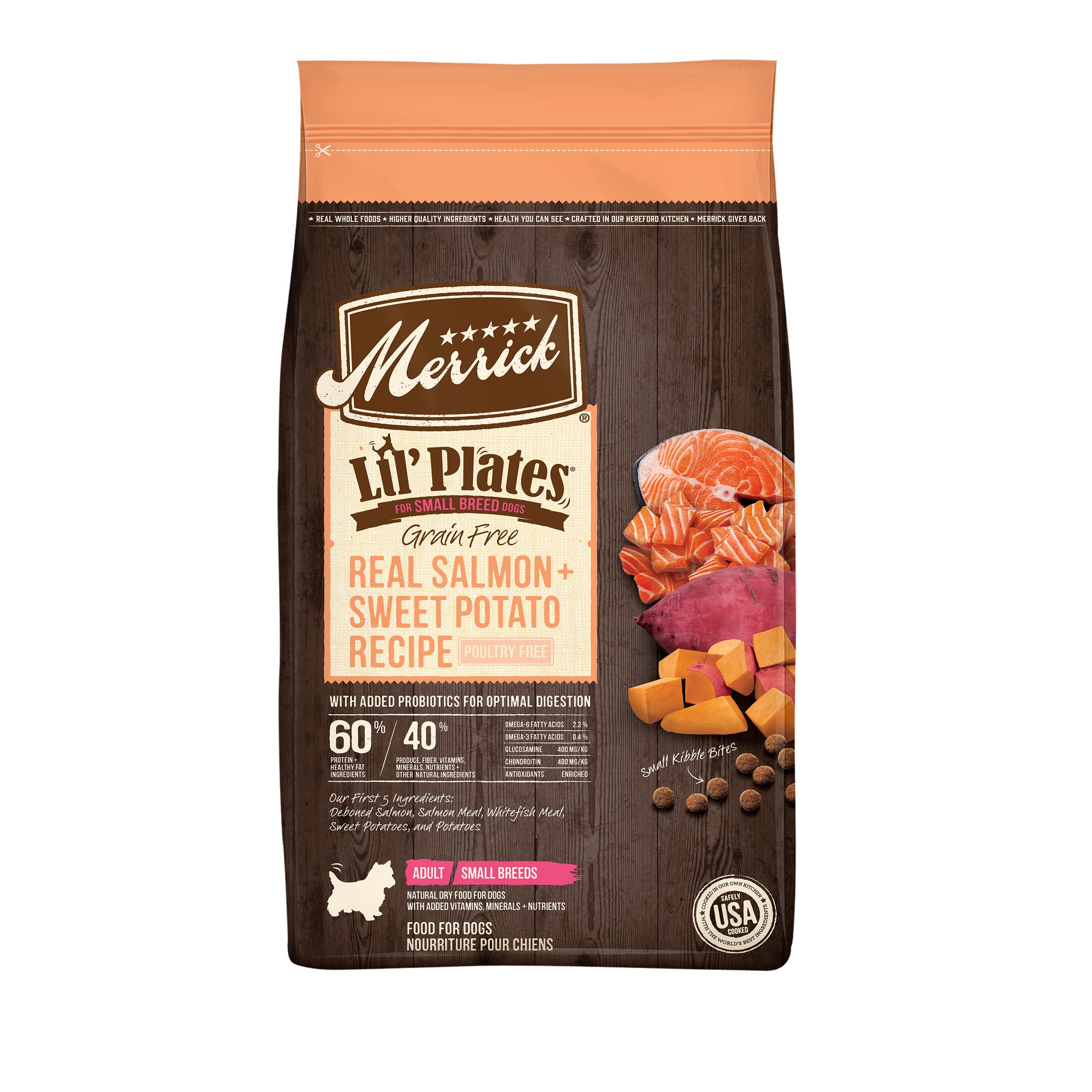 Merrick Lil Plates Premium Grain Free Dry Dog Food for Small Dogs, Real Salmon and Sweet Potato Kibble - 4.0 lb. Bag
