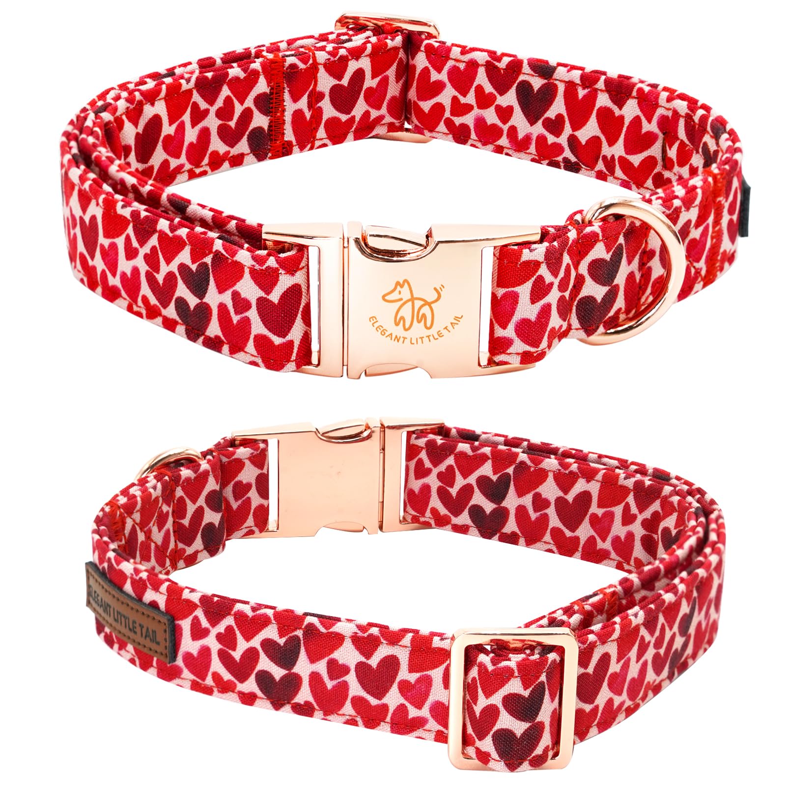 Elegant little tail Valentine's Dog Collar with Flower, Cute Heart Dog Collar for Medium Dogs Female Adjustable Cotton Pet Colla