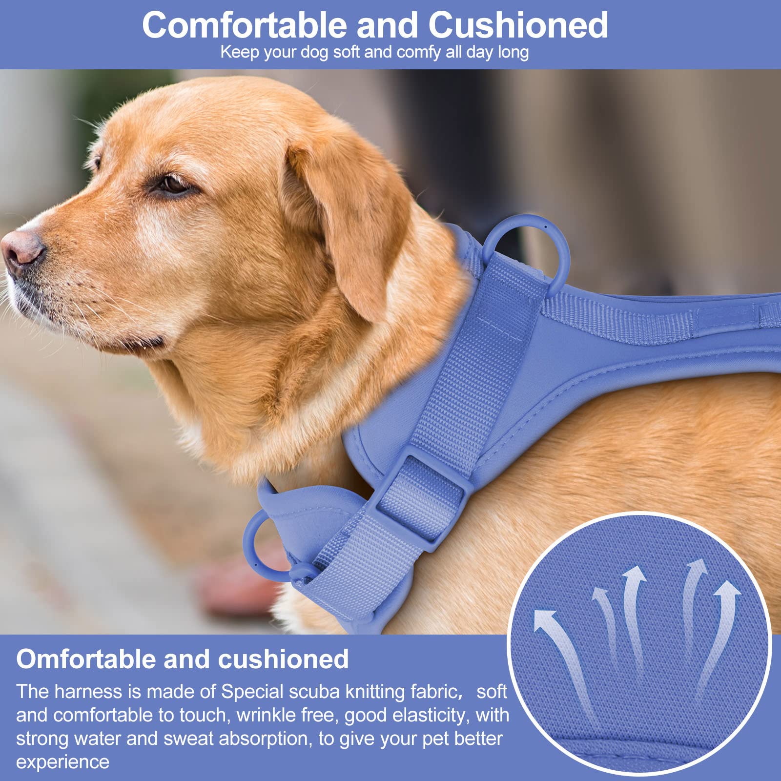 Wisedog No Pull Lightweight Dog Vest Harness With Soft And Comfortable Cushion, Breathable Mesh, For Small Medium Large Dogs Walking (L(Neck: 16.15'-20.86';Chest: 24.02'-38.19'), Blue)