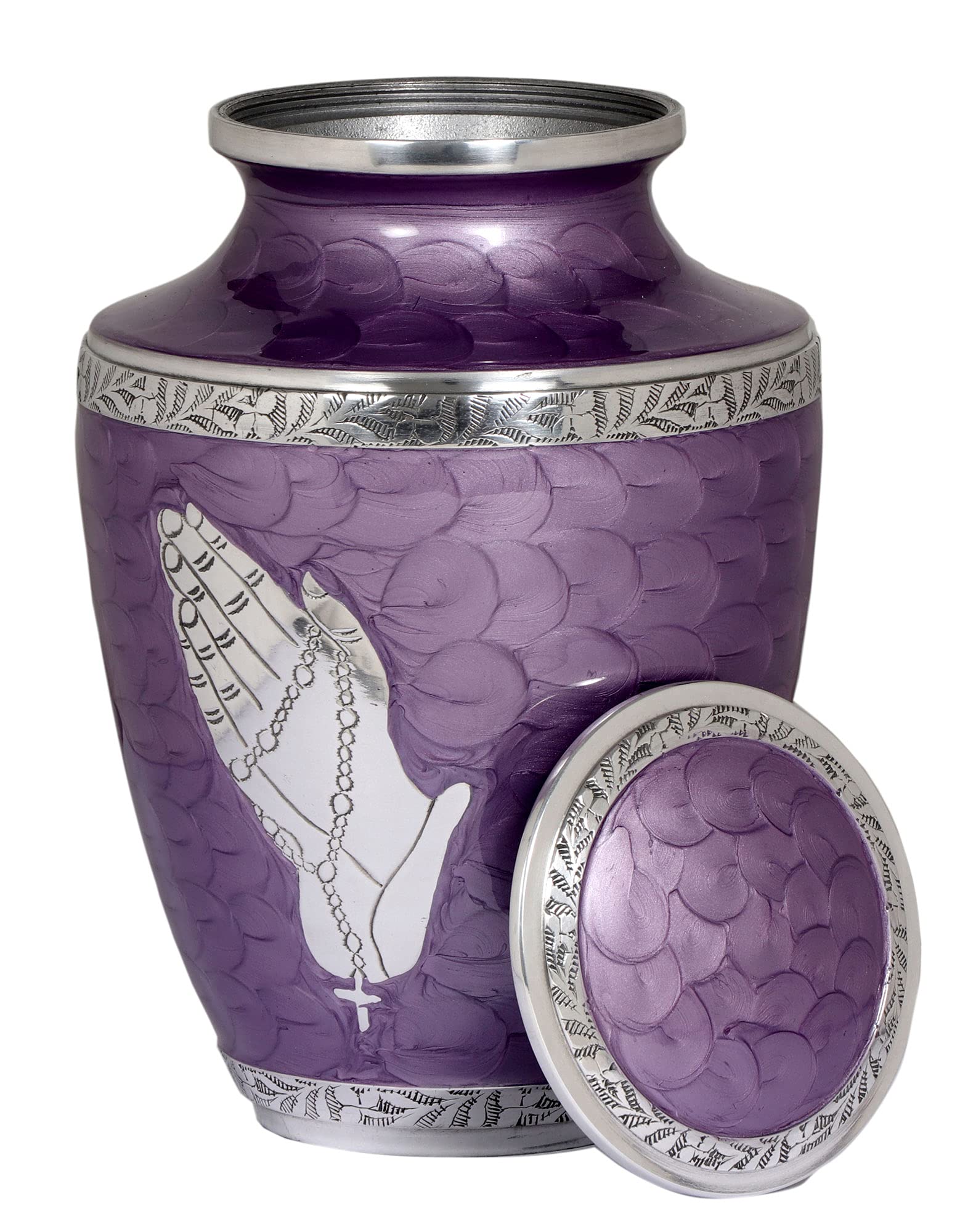 Bold & Divine™ Praying Hand Large Adult Urn For Human Ashes |A Simple Elegant, Handcrafted And Minimalistic Resting Place For Your Loved One - With Beautiful Velvet Bag - Purple