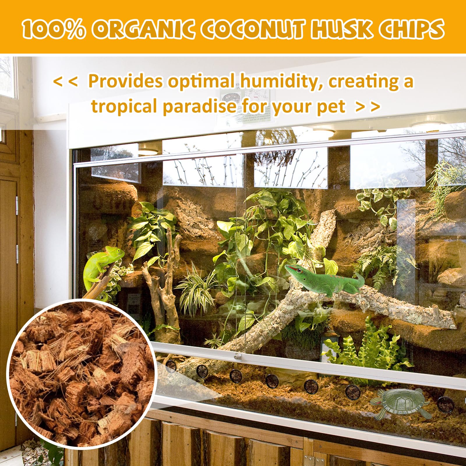 Legigo Coconut Chip Substrate for Reptiles, 10LBS Compressed Coco Husk Bedding, Ideal for Snakes, Tortoises, Geckos, and Lizards