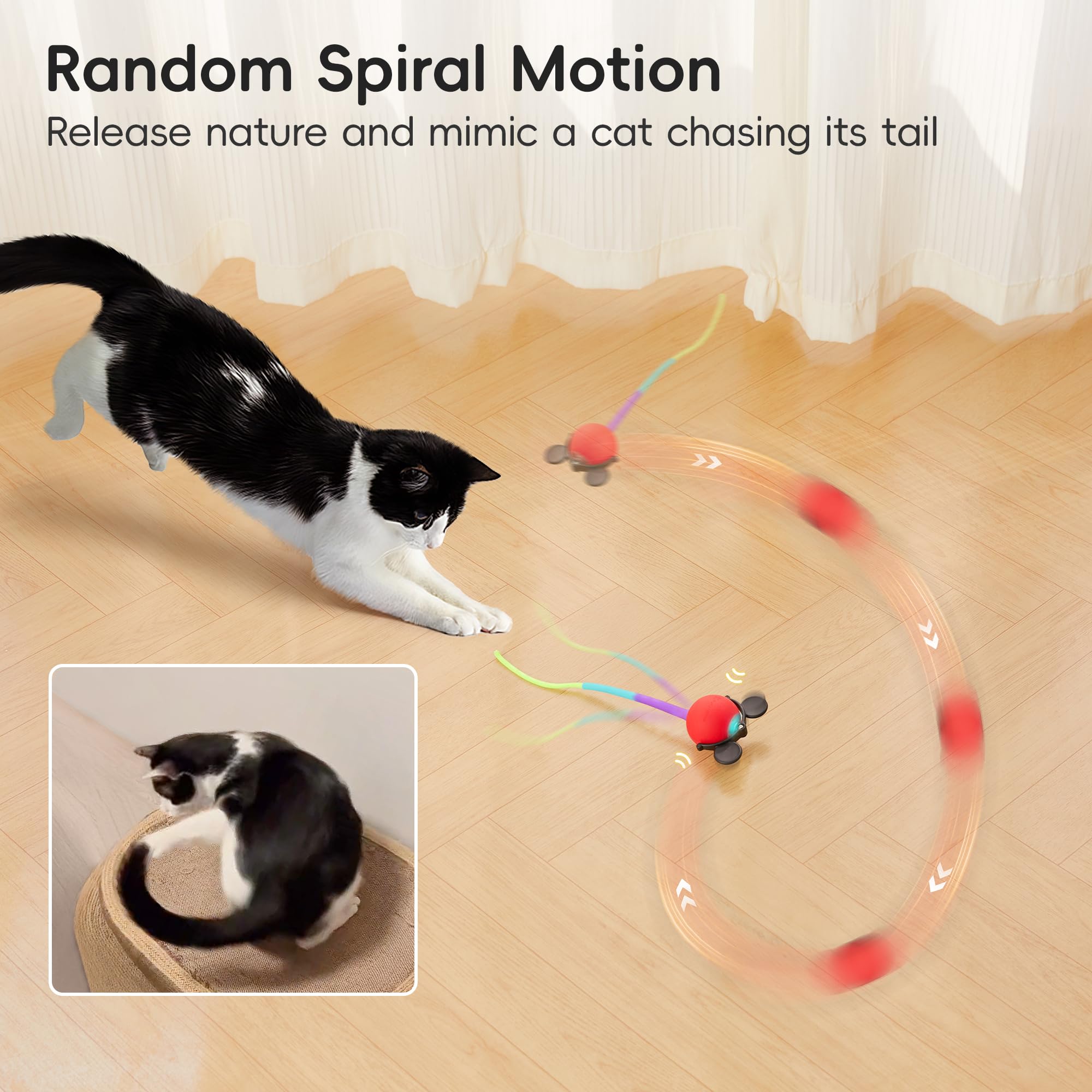 Potaroma Interactive Moving Ball Cat Toys With Fluffy Tail, Chargeable Kitten Toy For Indoor Kitten Exercise, Smart Interactive