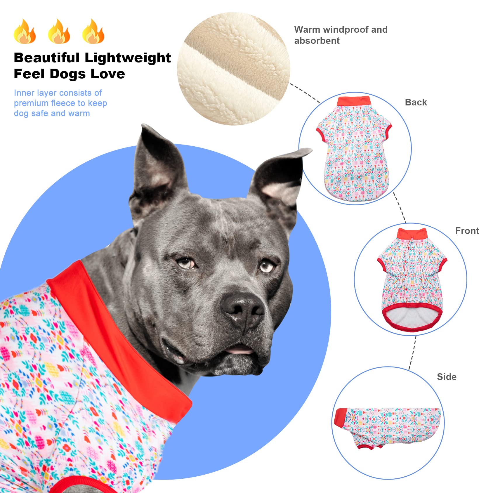 Lovinpet Bulldog Sweater Onesie - Soft Flannel Dog Clothes, Blooming Flowers Prints, Suitable For Large Dog Breeds, Xl