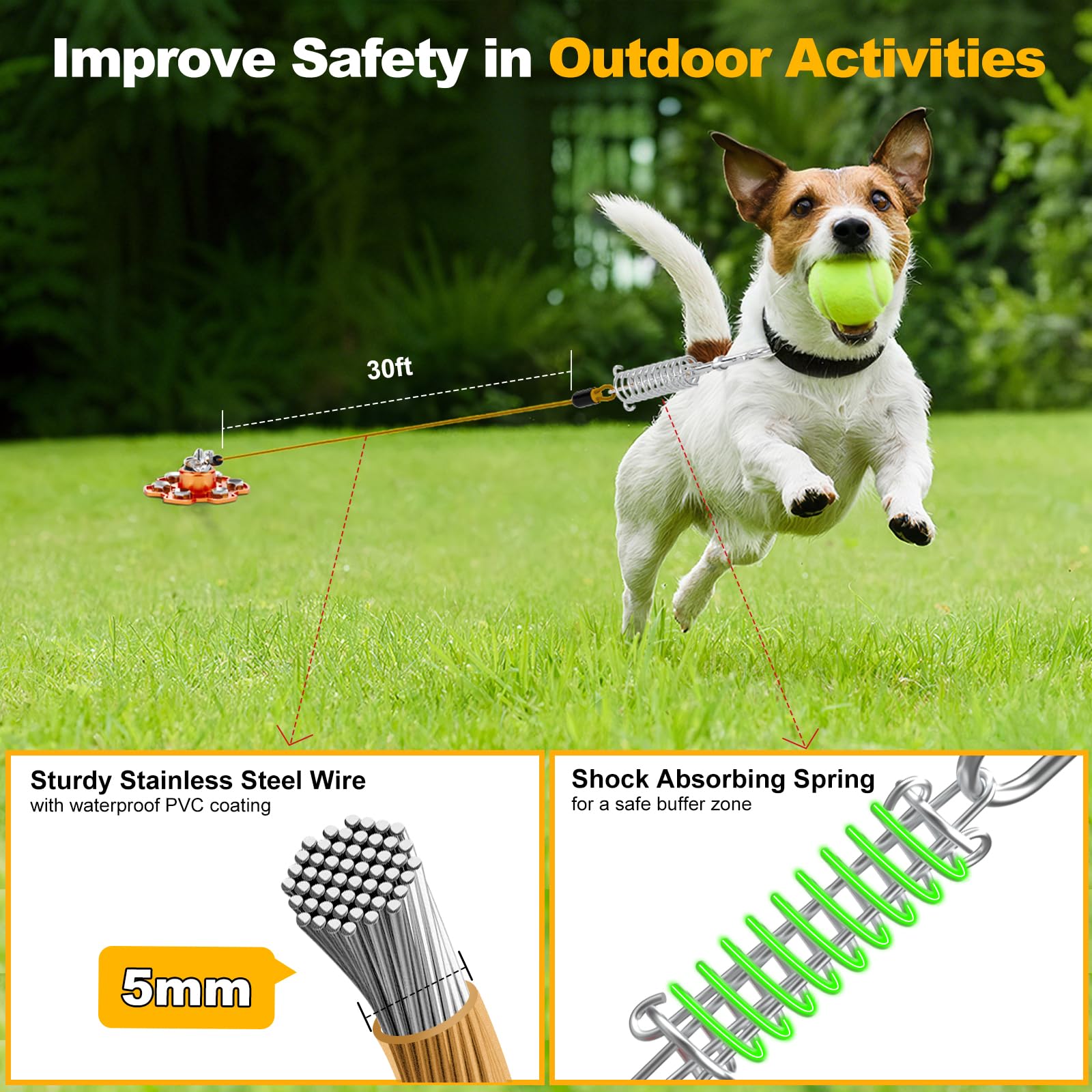 Tivray Dog Tie Out Stake And Cable, 360 Swivel Stake No Tangle, Heavy Duty Tether For Yard With 30 Ft Cable, 6 Screw, Dog Runner