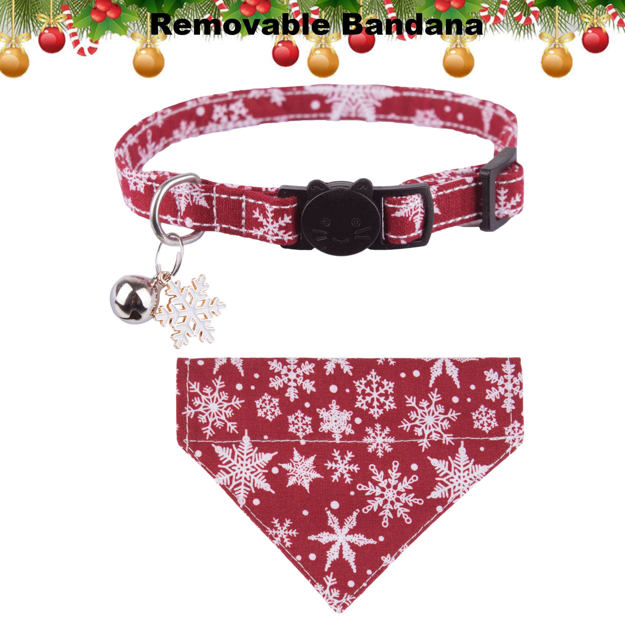 Adoggygo Christmas Cat Collars With Bandana Bell, 2 Pack Adjustable Xmas Pet Bandana Collar With Removable Scarf, Red Green Chri