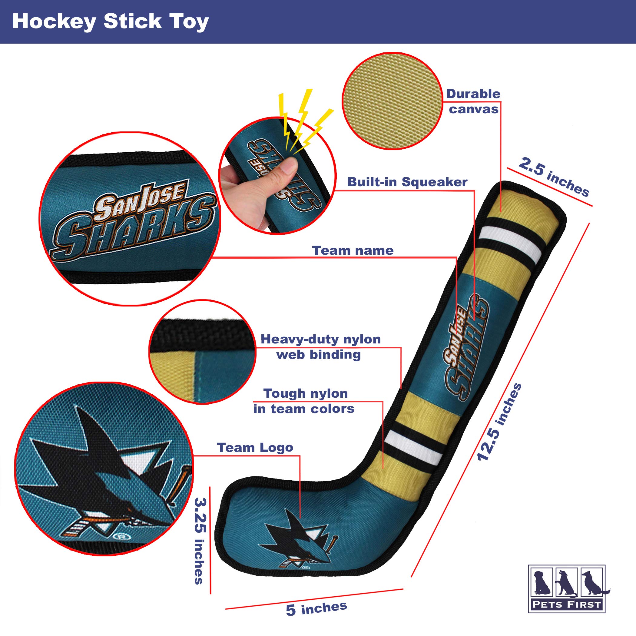 Pets First Nhl San Jose Sharks Stick Toy For Dogs & Cats. Play Hockey With Your Pet With This Licensed Dog Tough Toy Reward!