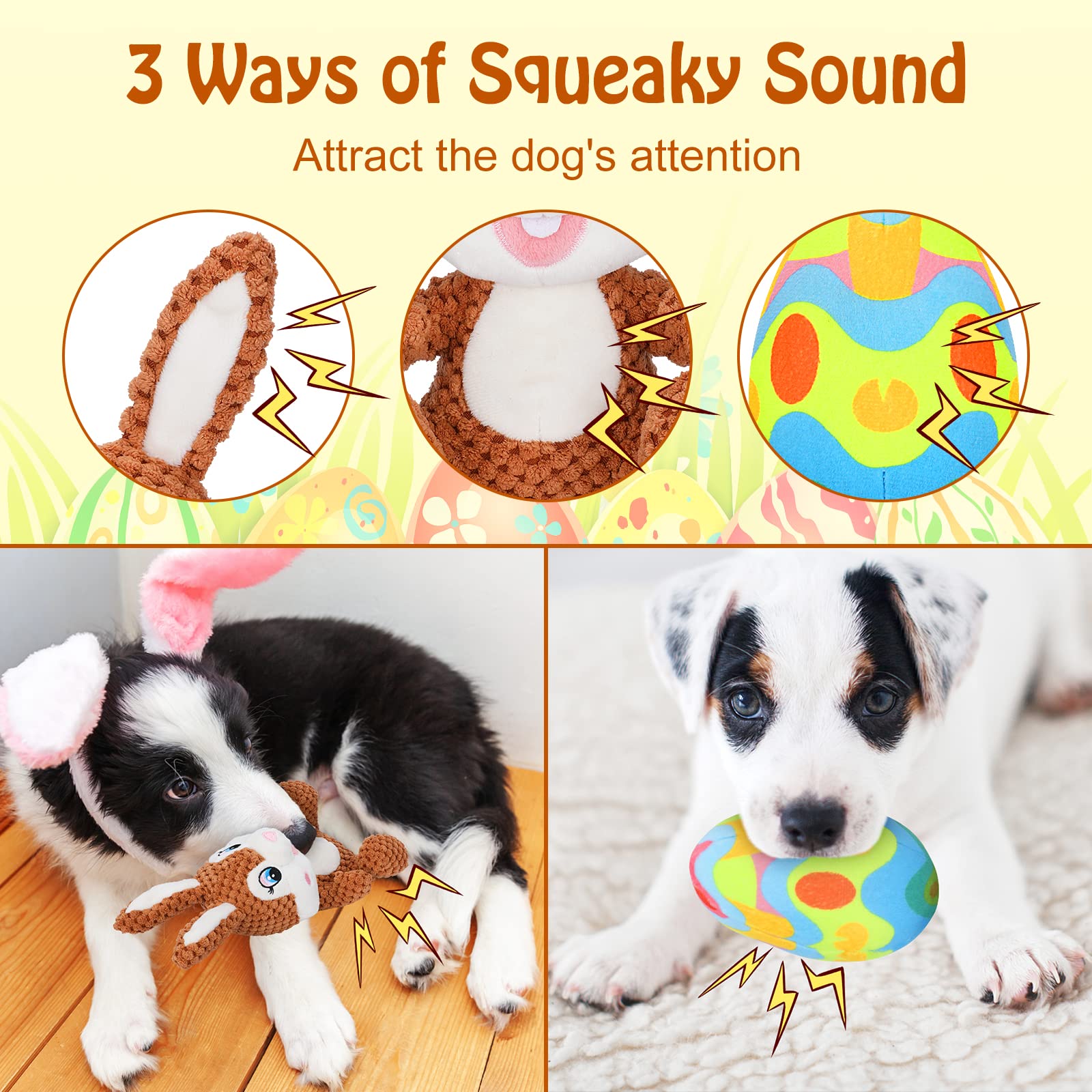 Bwogue 4Pcs Easter Dog Toy Kit, Plush Easter Bunny Egg Dog Toy With Squeaker And Crinkle Paper, Stuffed Animal Chew Toys Carrot