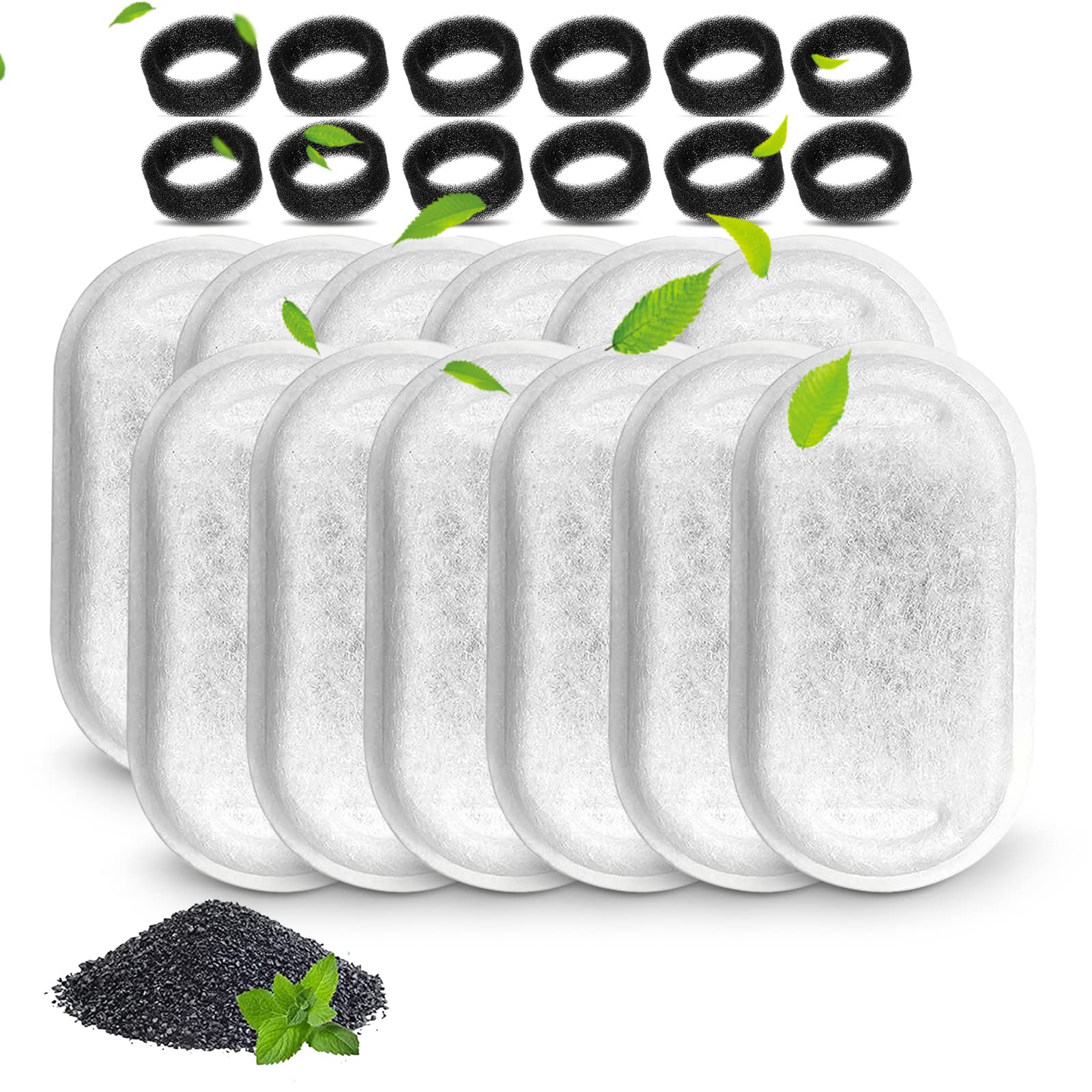 Cat Water Fountain Filters, Compatible With Stainless Steel Pet Fountain 8 Filters With 8 Sponges Replacement Filters For Cat Fountain (12 Filters& 12 Sponges)