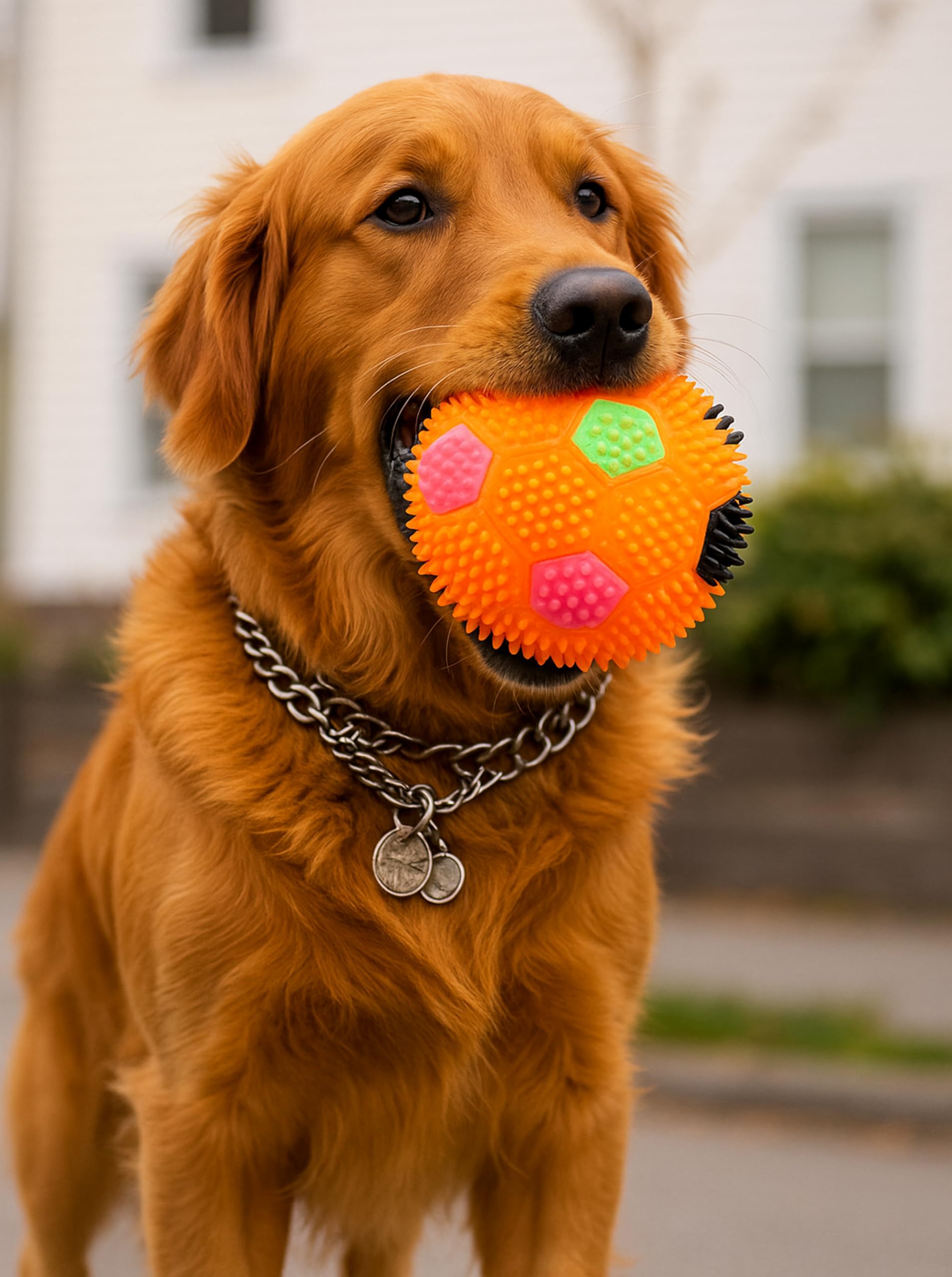 Woofy Dog Ball, Light Up Dog Balls, Pet Dogs Toy Puppy Chew Squeaky Sound Football Shape Toys Flashing Design (1 Balls) Random 