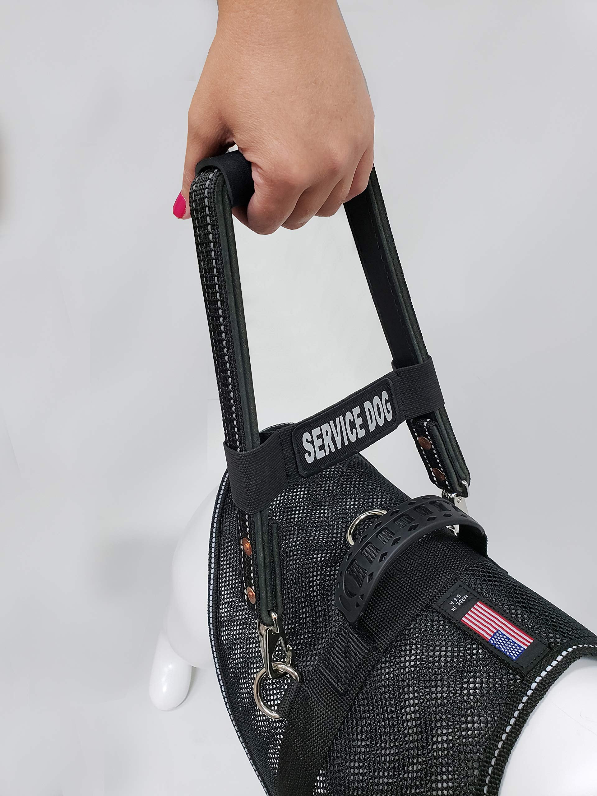 Activedogs Leather Snap-On Service Dog 16' Bridge Handle + Reflective Service Dog Id Band W/Neoprene Padded Handle