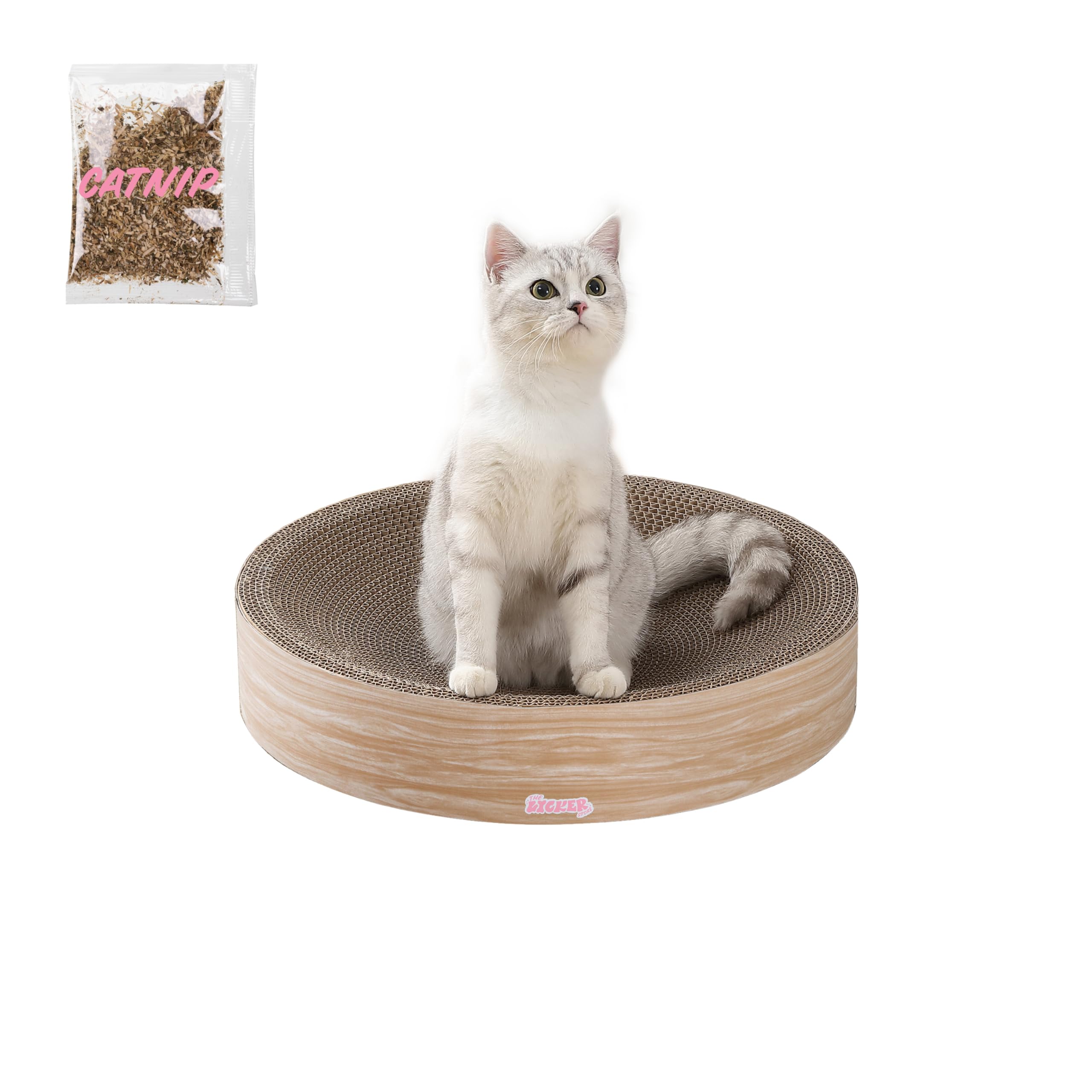 The Licker Store Csr1010J Nelson 20.13'' Modern Cardboard Round Bowl Cat Scratcher With Catnip, Oak Wood