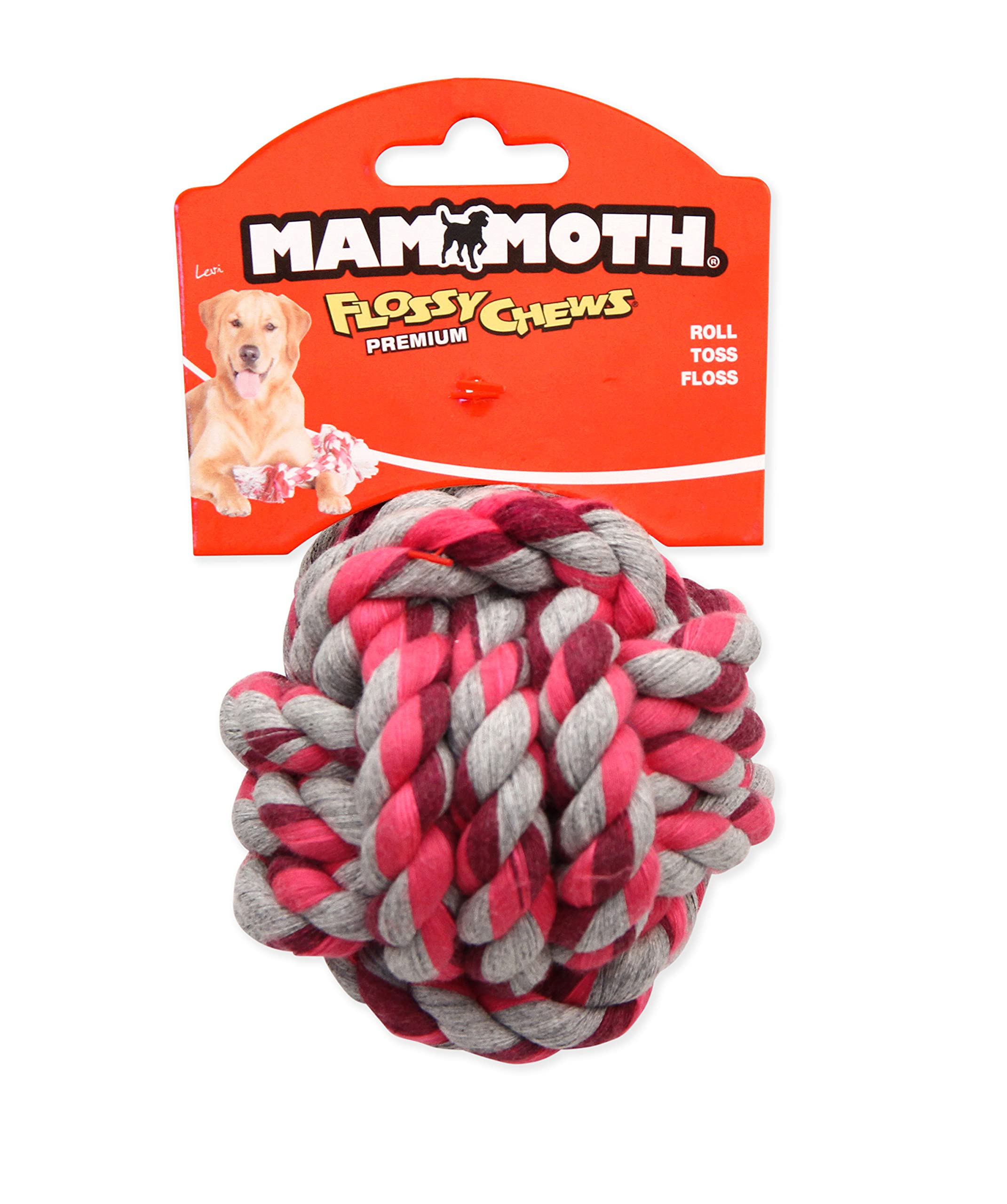Mammoth Flossy Chews Monkey Fist Ball - Premium Cotton-Poly Rope Ball Toy For Dogs - Interactive Dog Rope Toy - Rope Dog Chew To