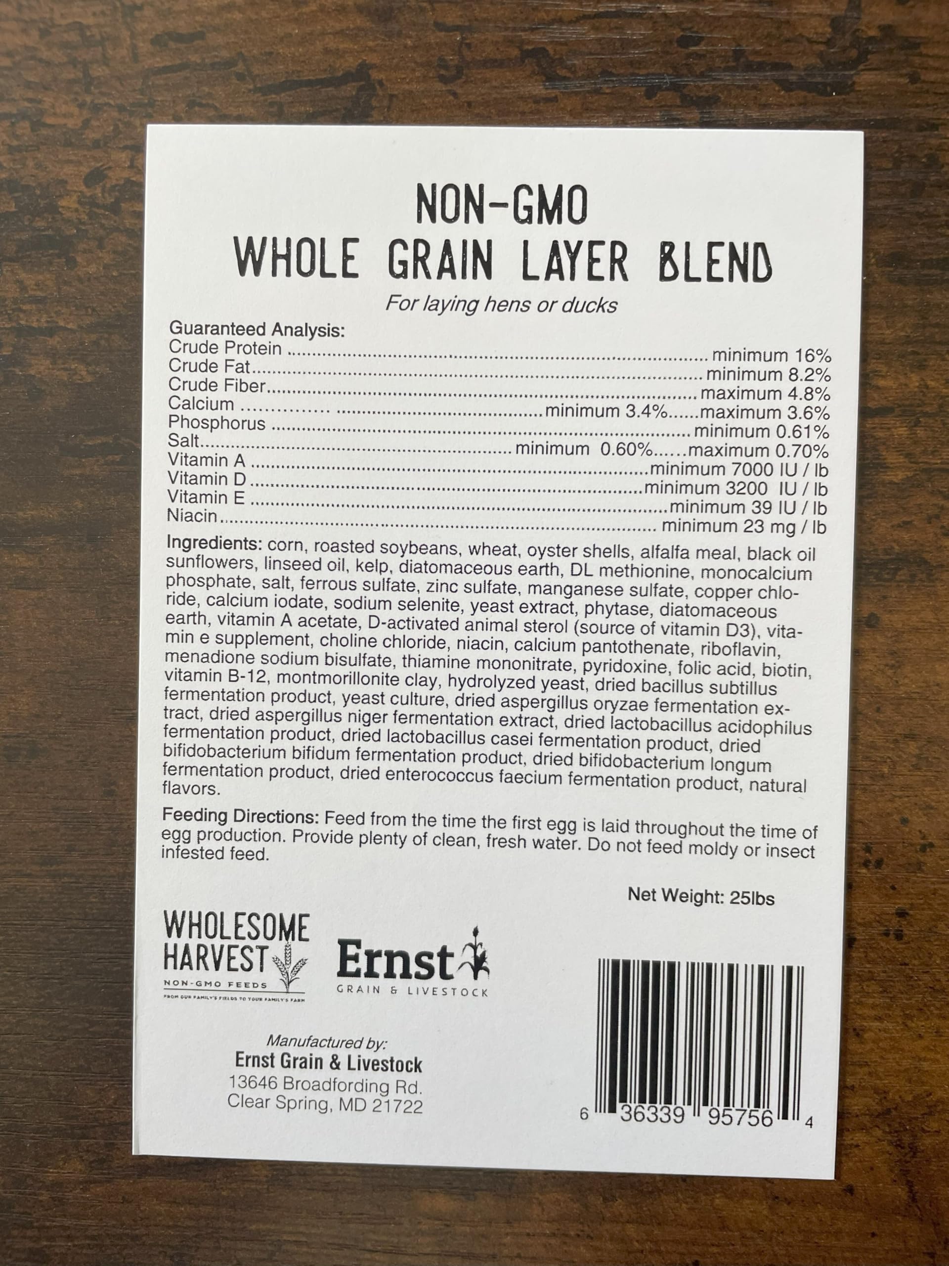 Homestead Harvest Non-GMO Whole Grain Layer Blend 16% for Laying Hens or Ducks 25lb
