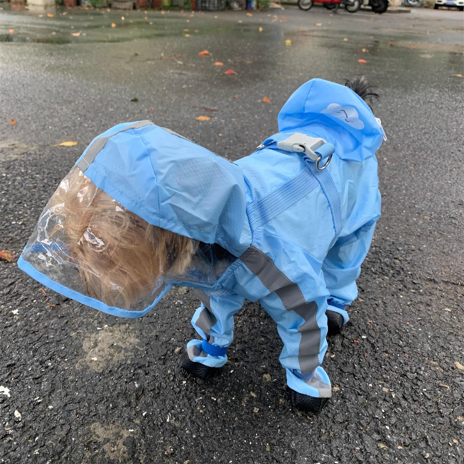 Yeduzyn Dog Raincoat With Boots,Waterproof Dog Raincoats With Hood For Small Medium Large Dogs,Raincoat With Reflective Strap, L