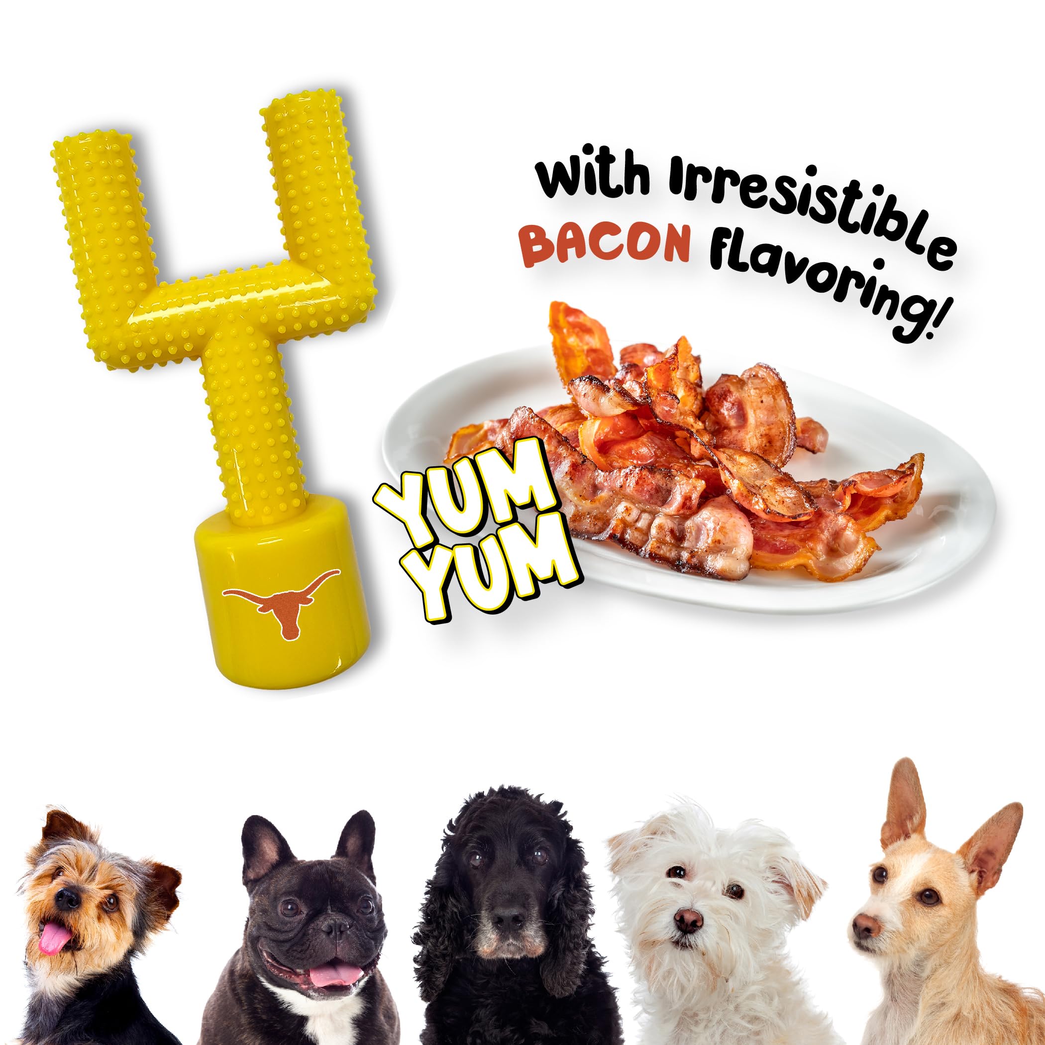 Ncaa Texas Longhorns Mega-Chew Hard Nylon Bacon-Flavored Dog Bone Football Goal-Post Chew Toy. Interactive, Tasty & Fun Dog Chew