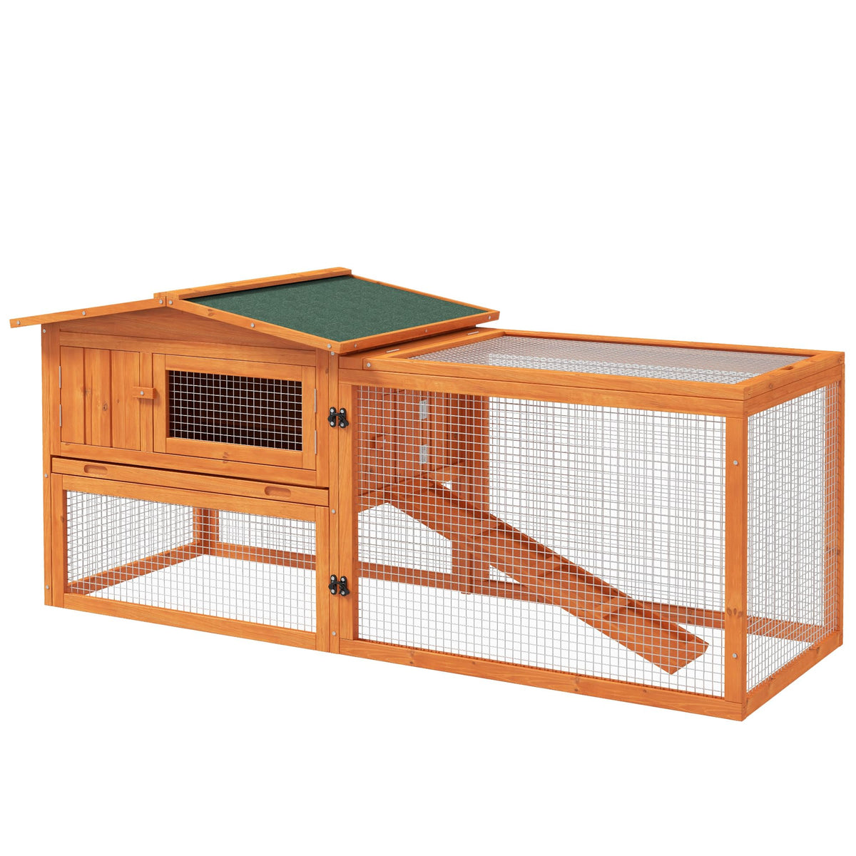 Pawhut Rabbit Hutch 2-Story Bunny Cage, Guinea Pig Cage, Small Animal House With Slide Out Tray, For Indoor Outdoor, 61.5' X 23' X 27', Natural