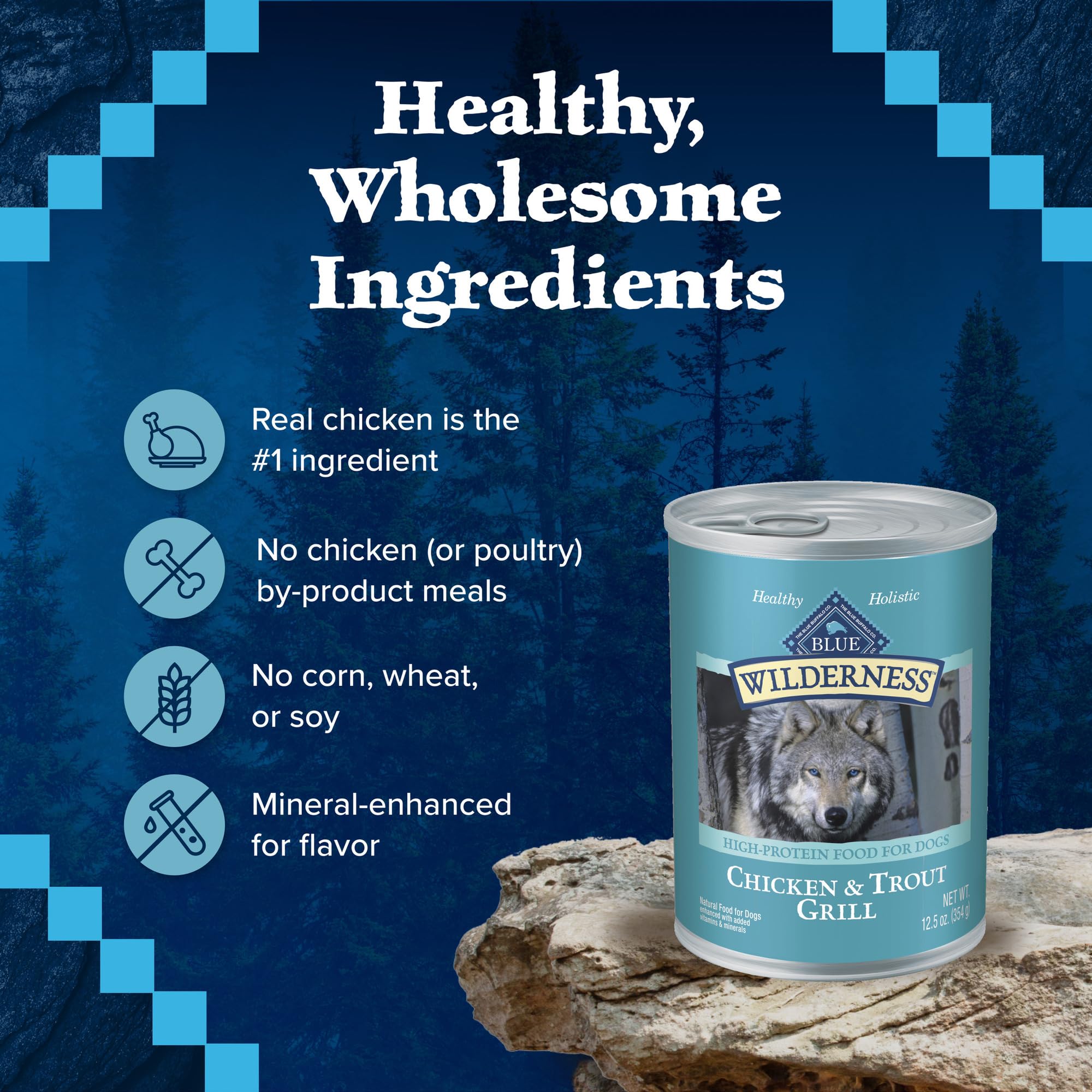 Blue Buffalo Wilderness Adult Wet Dog Food, High-Protein & Grain-Free, Made with Natural Ingredients, Chicken & Trout Grill, 12.