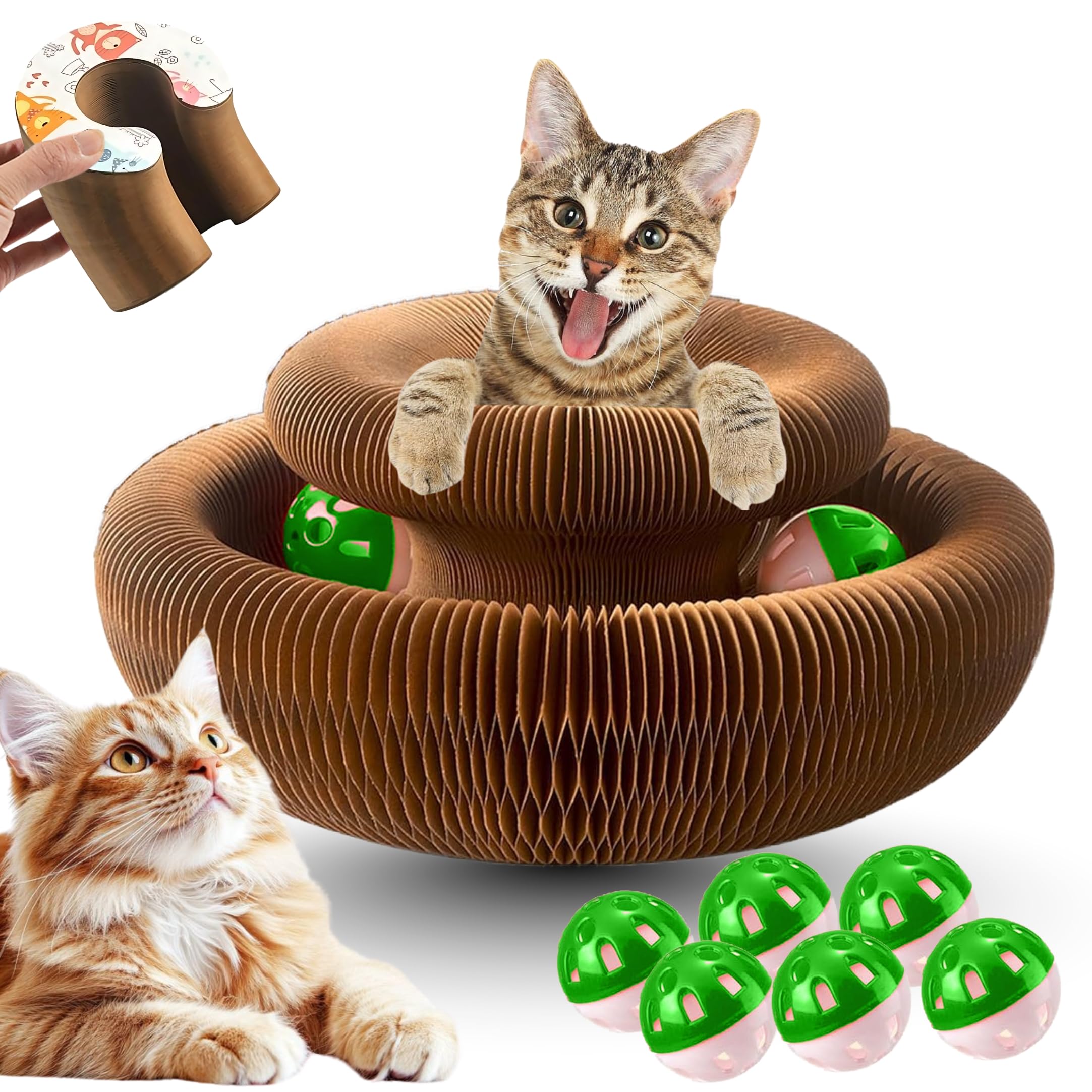 Greenwich Kitty Kurlz Reversible Infinity Cat Toy - Durable Magic Organ Made from Recycled Corrugated Cardboard | Eco-Friendly, 
