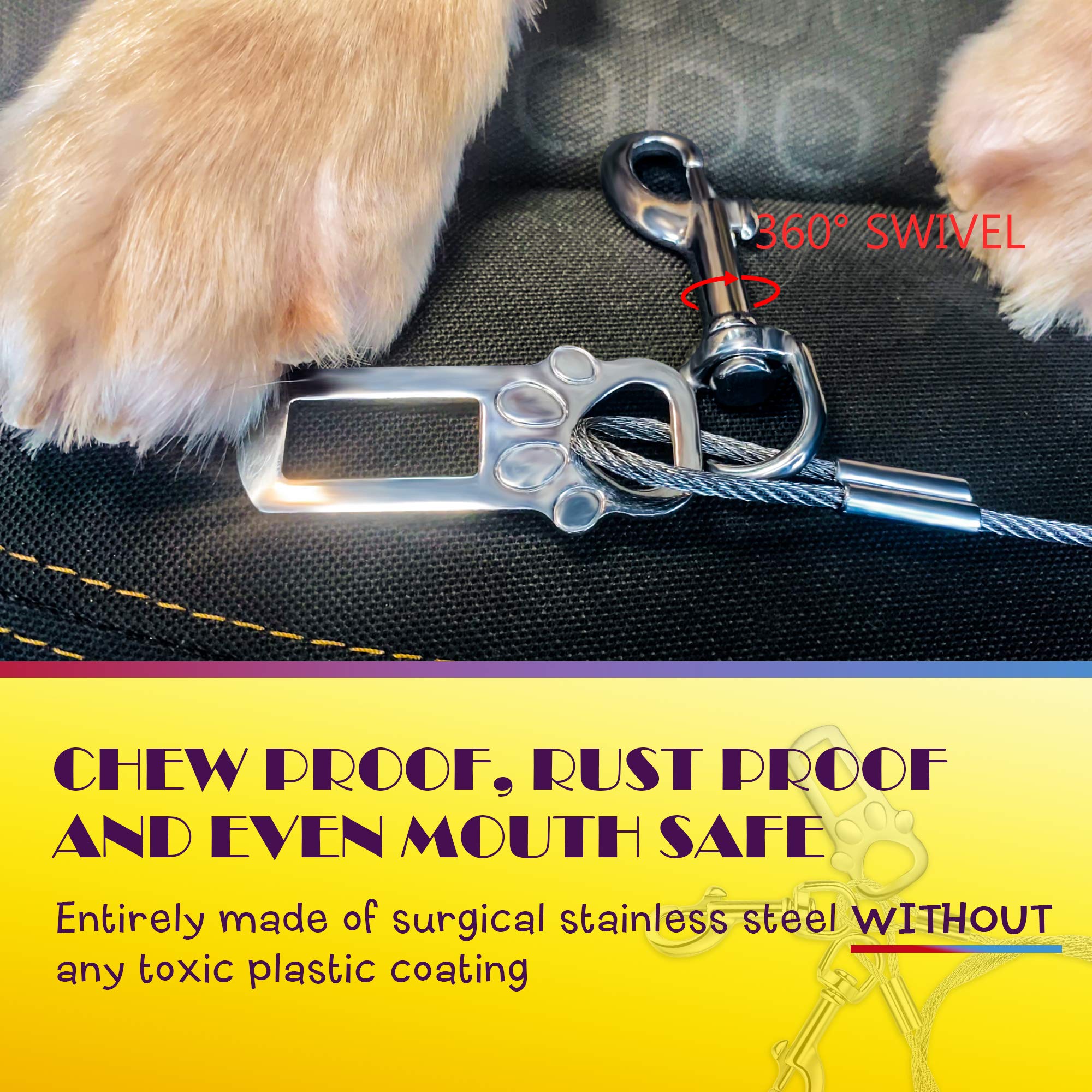 Leash King No Chew/Chew Proof Dog Car Seatbelt Safety Restraint, Dog Tie Out, Puppy Vehicle Seat Belt w/Double Clip & Latch Atta