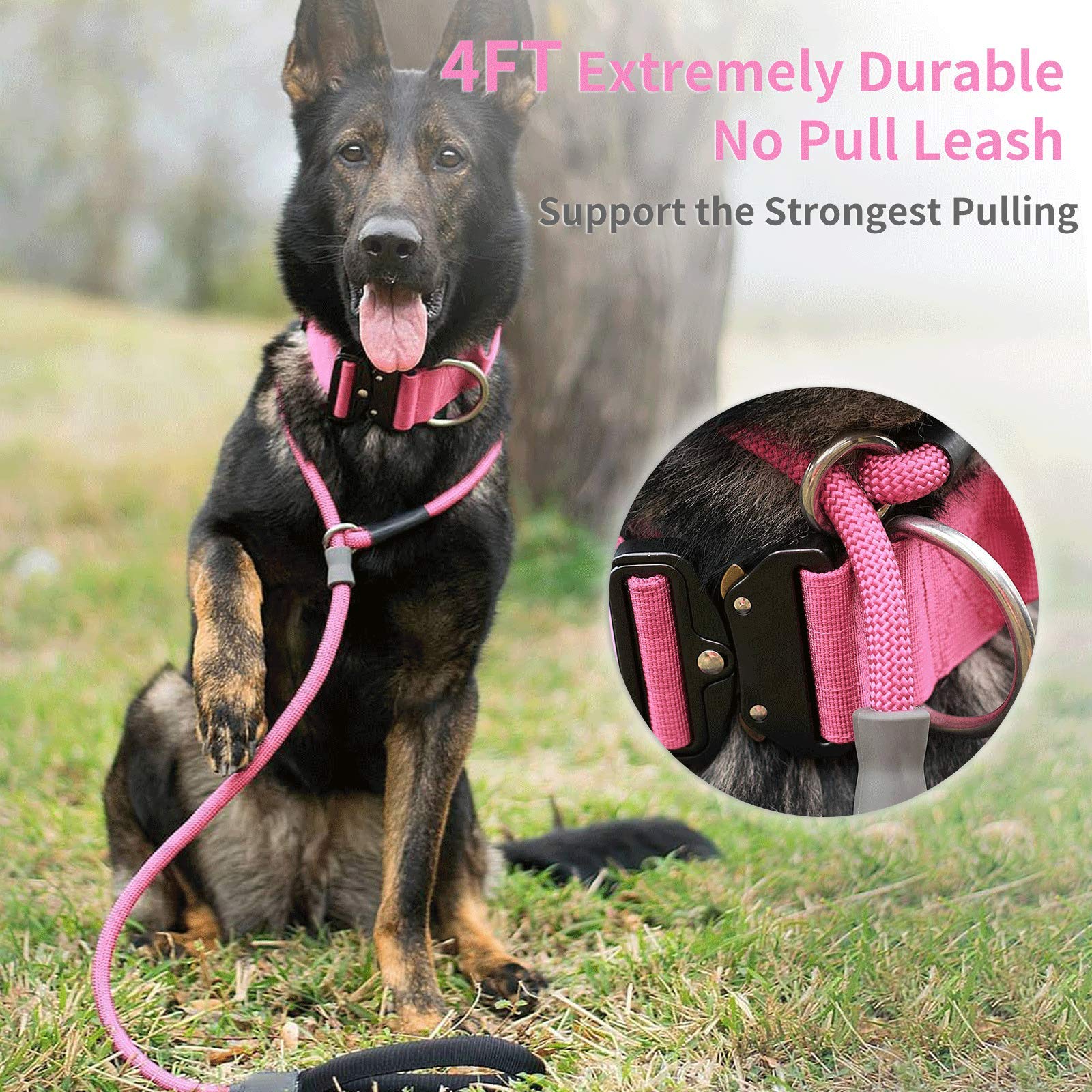 Strong Slip Rope Dog Training Leash (4Ft) - Heavy Duty Durable Braided Nylon Lead With Rubber Stopper & Padded Handle - No Pull Walking Climbing For Medium Large Dogs (Pink, 1/2' X 4Ft)