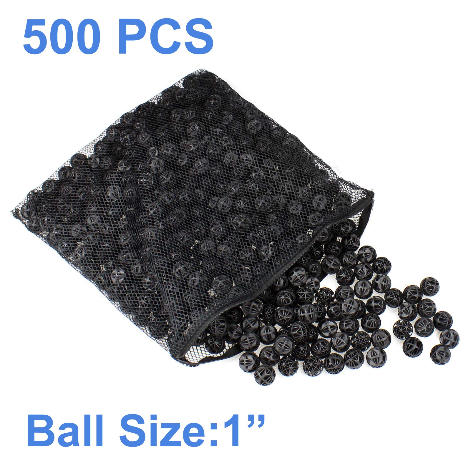 Aquaneat Aquarium 1' Bio Balls 500Pcs Fish Tank Sump Filter Koi Pond Canister Filter Media With Free Media Bag