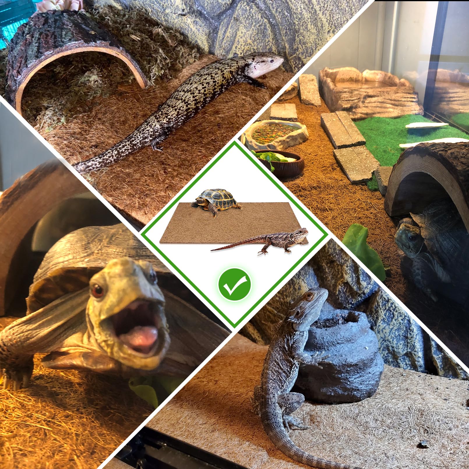 PINVNBY 4 Pieces Reptile Carpet,Bearded Dragon Natural Coconut Fiber Mat,Lizard Terrarium Liner Pads,Tortoises Bedding Supplies