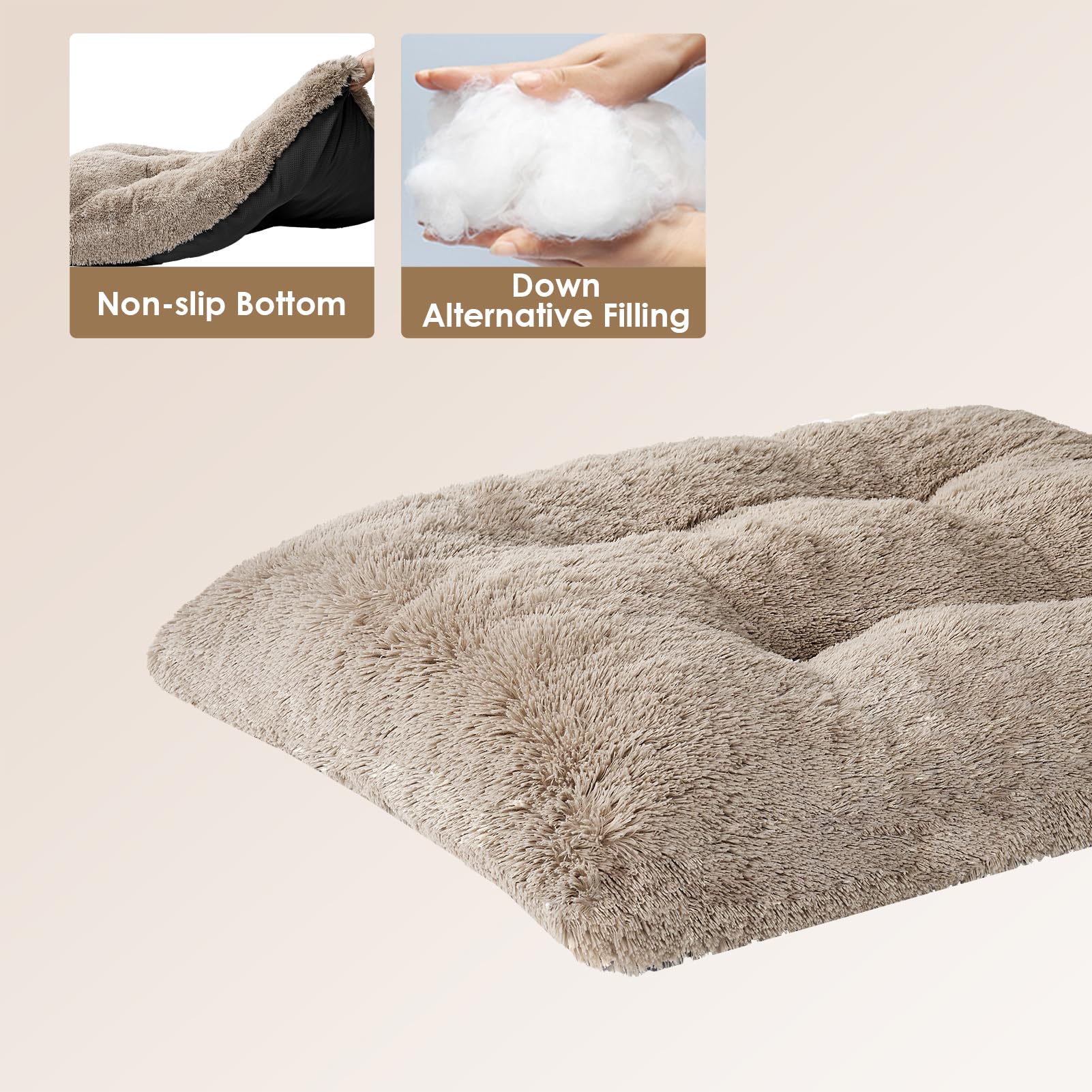 Eheyciga Fluffy Dog Crate Bed For Large Dogs, Plush Faux Fur Crate Pad, Calming Anti Anxiety Large Dog Bed, Washable Soft Warm M