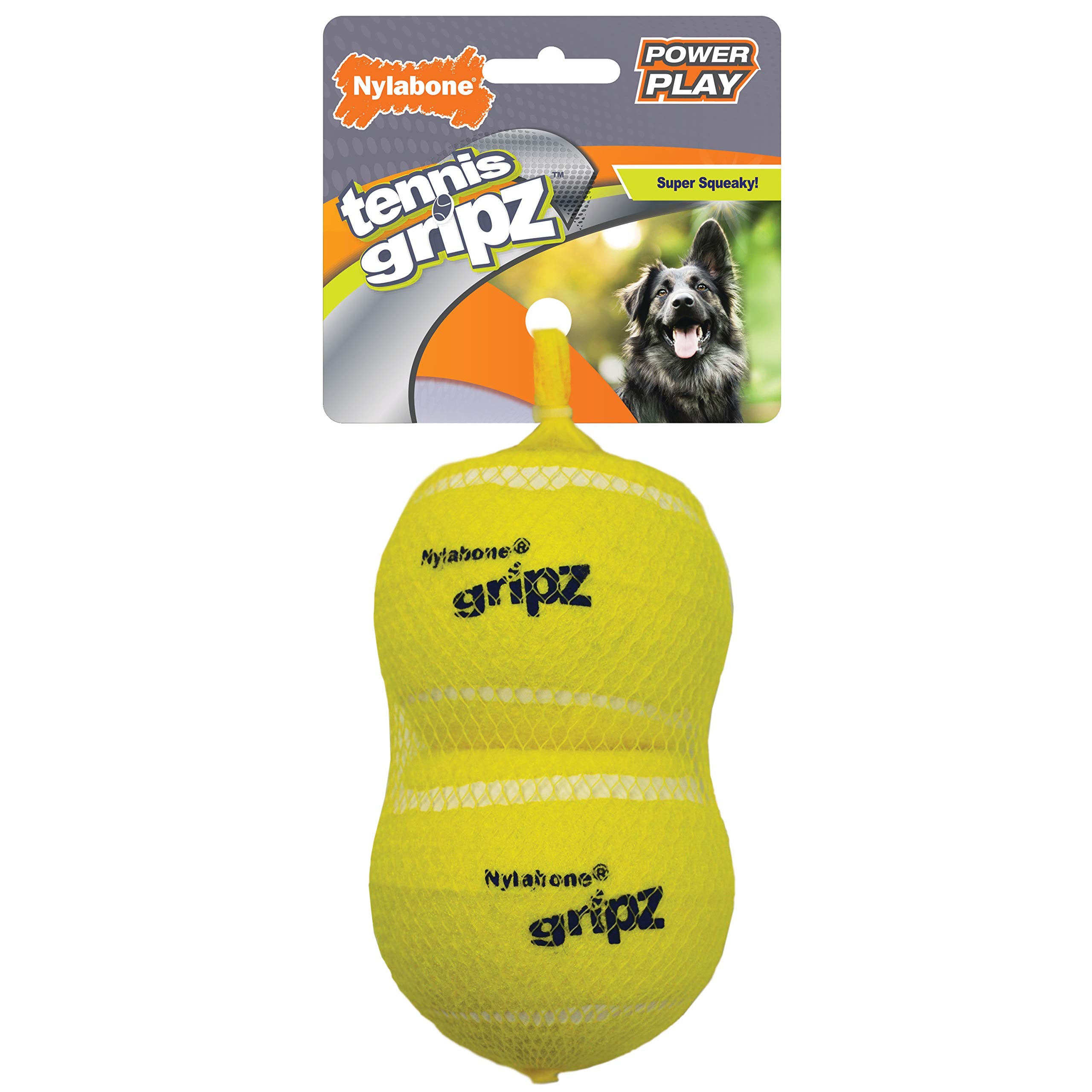 Nylabone Power Play Tennis Gripz Fetch Toy, Squeaky Tennis Ball Chew Toy For Dogs, Large (2 Count)